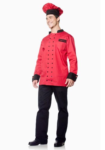 Seven Til Midnight Men's Chef Costume - Red & Black Professional Kitchen Uniform for Cooking & Halloween - Medium Size | Perfect for Culinary Students, Home Chefs & Costume Parties