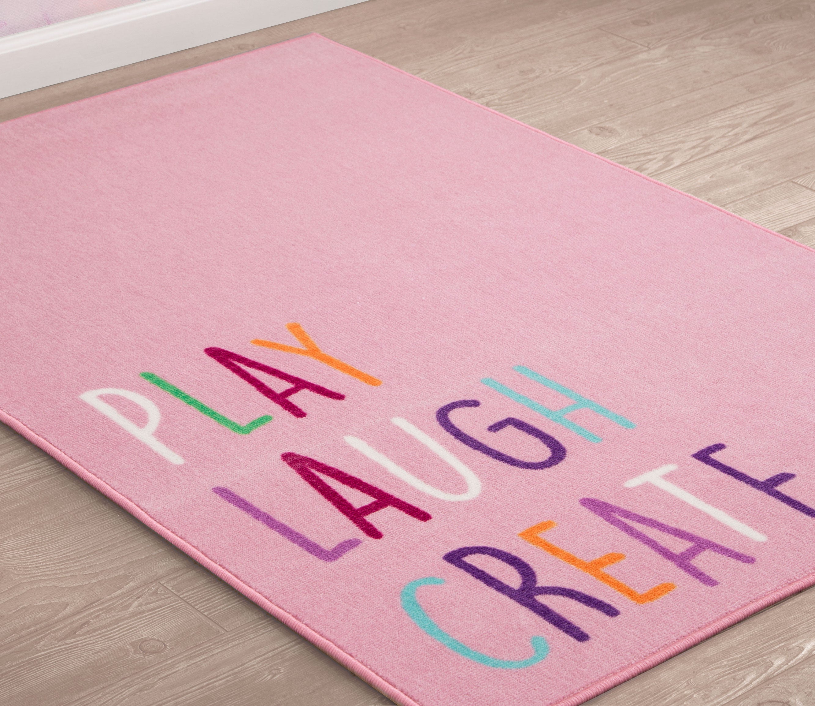 Kids Play Laugh Create Rectangle Area Rug 39x59 Inch - Soft Non-Slip Playmat for Nursery, Playroom & Bedroom