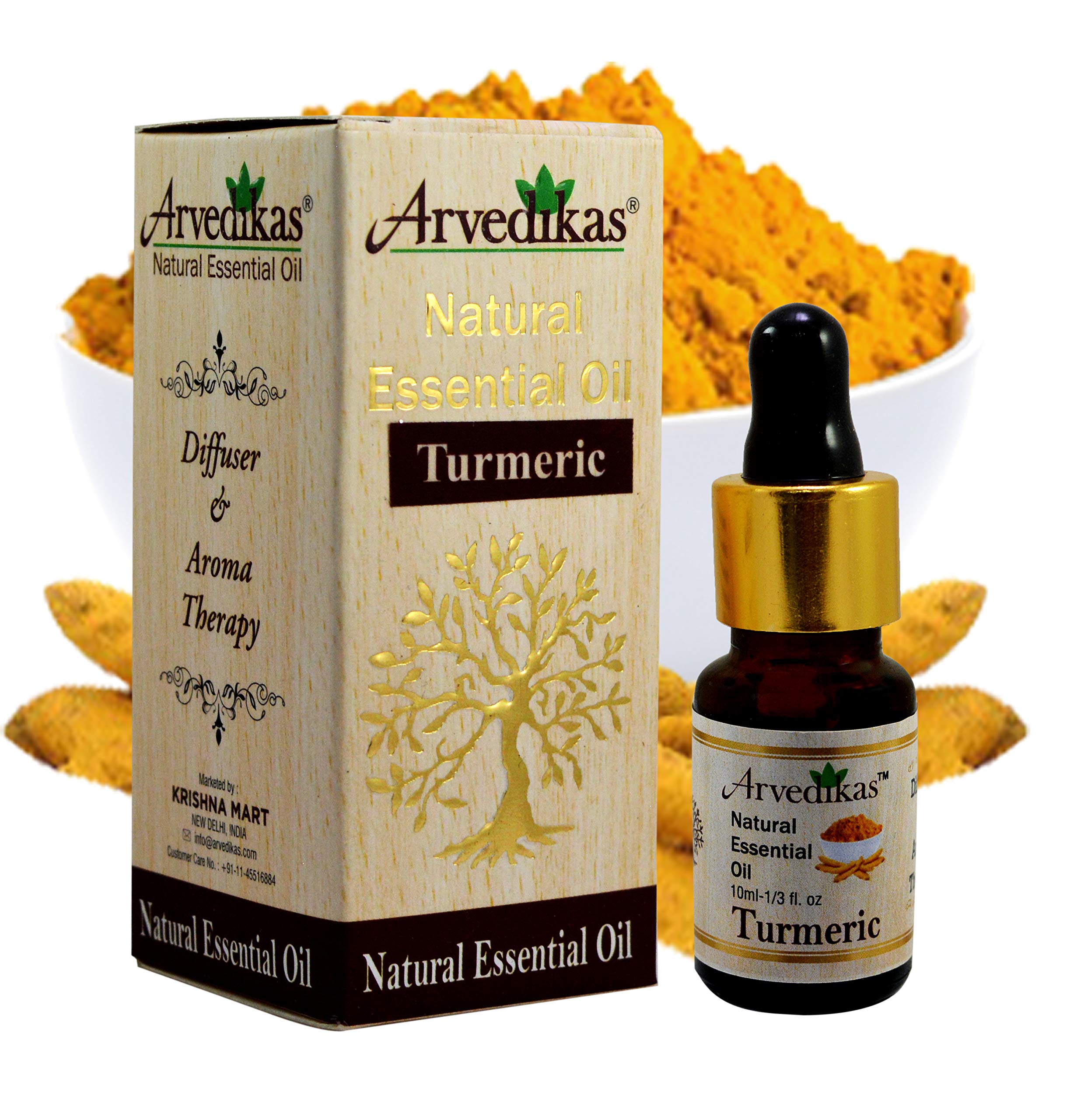 Pure Natural Turmeric Essential Oil 10ml - 100% Undiluted Haldi Oil for Skin Care, Hair Growth & Muscle Relief | Aromatherapy Diffuser, Massage & DIY Beauty Recipes