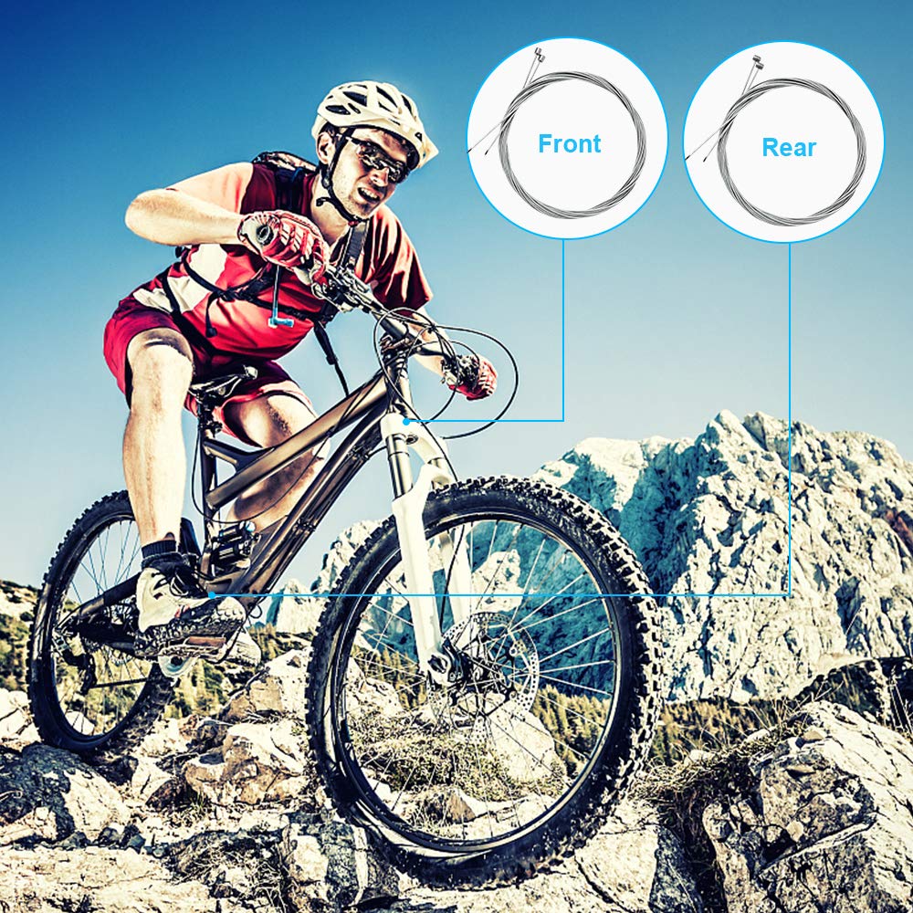 Universal Mountain Bike Brake & Gear Shift Cable Kit - 2M Long Inner Wire Set with Alloy End Caps - Compatible with MTB & Mountain Bikes - Perfect for Brake Replacement & Gear Adjustment