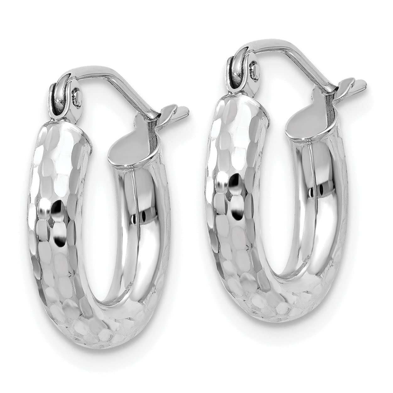 14K White Gold Diamond Cut 3MM Round Hoop Earrings for Women - Elegant Everyday Jewelry, Perfect for Work, Date Night & Special Occasions