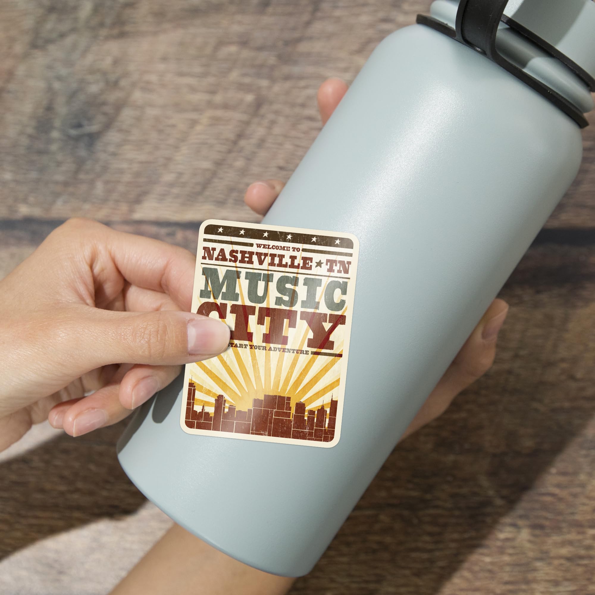 Nashville Tennessee Die Cut Vinyl Stickers - 3 to 6 Inch Waterproof Decals with Sunburst Design for Cars, Laptops, Water Bottles & Coolers | Perfect for Travel Lovers, Music Fans & City Pride Decor