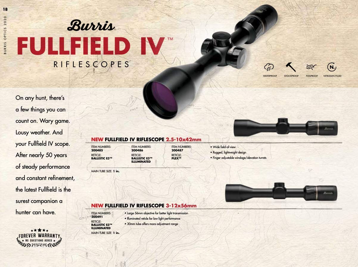 Burris Fullfield IV 2.5-10x42mm Rifle Scope for Hunting - Perfect for Deer, Elk & Long-Range Shooting | Matte Black Finish, Ballistic Plex Reticle