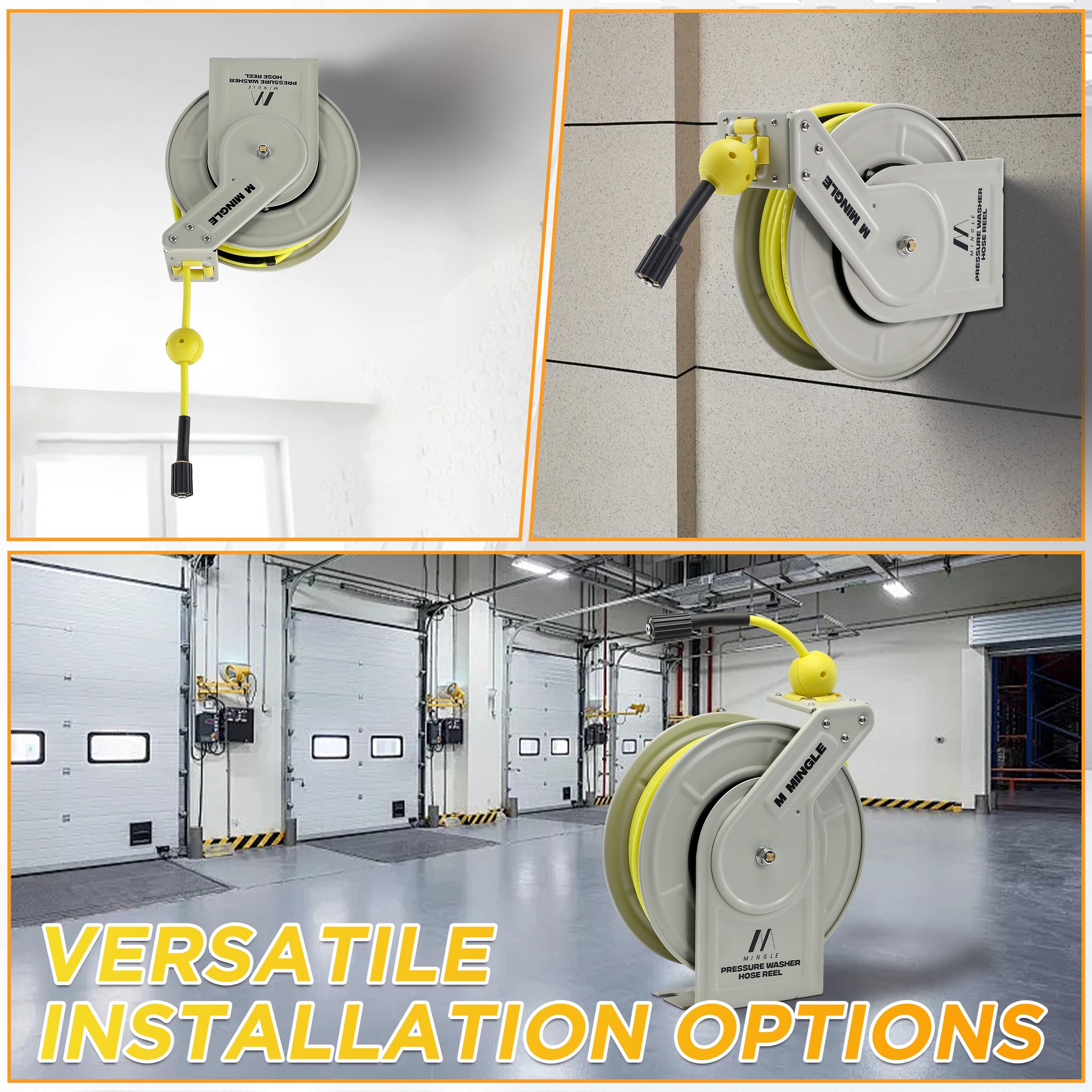 **M MINGLE Retractable Pressure Washer Hose Reel - 1/4