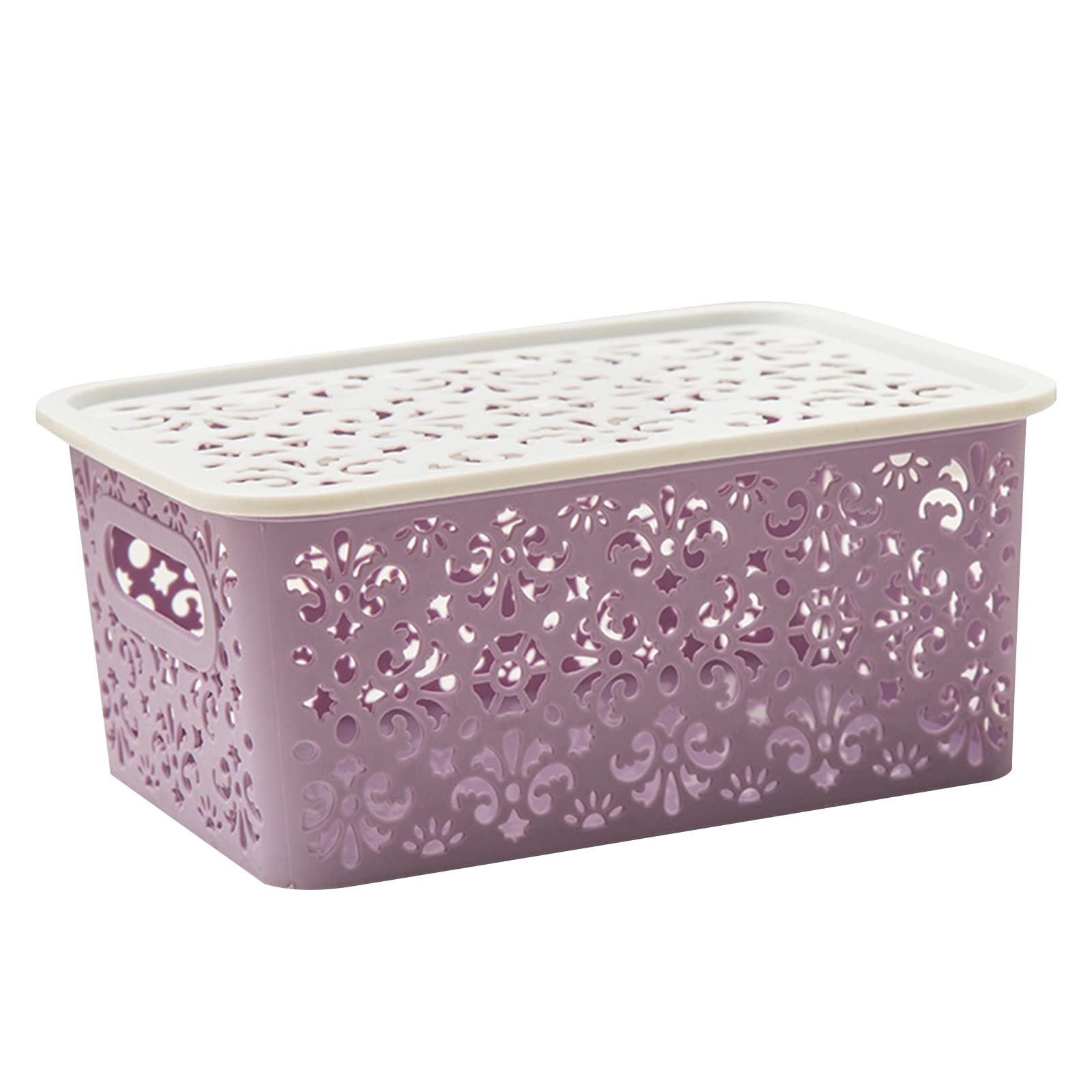 Plastic Storage Basket with Lid - Organize Underwear, Cosmetics & More for Home, Kitchen, Bathroom | Space-Saving Desktop Storage Solution