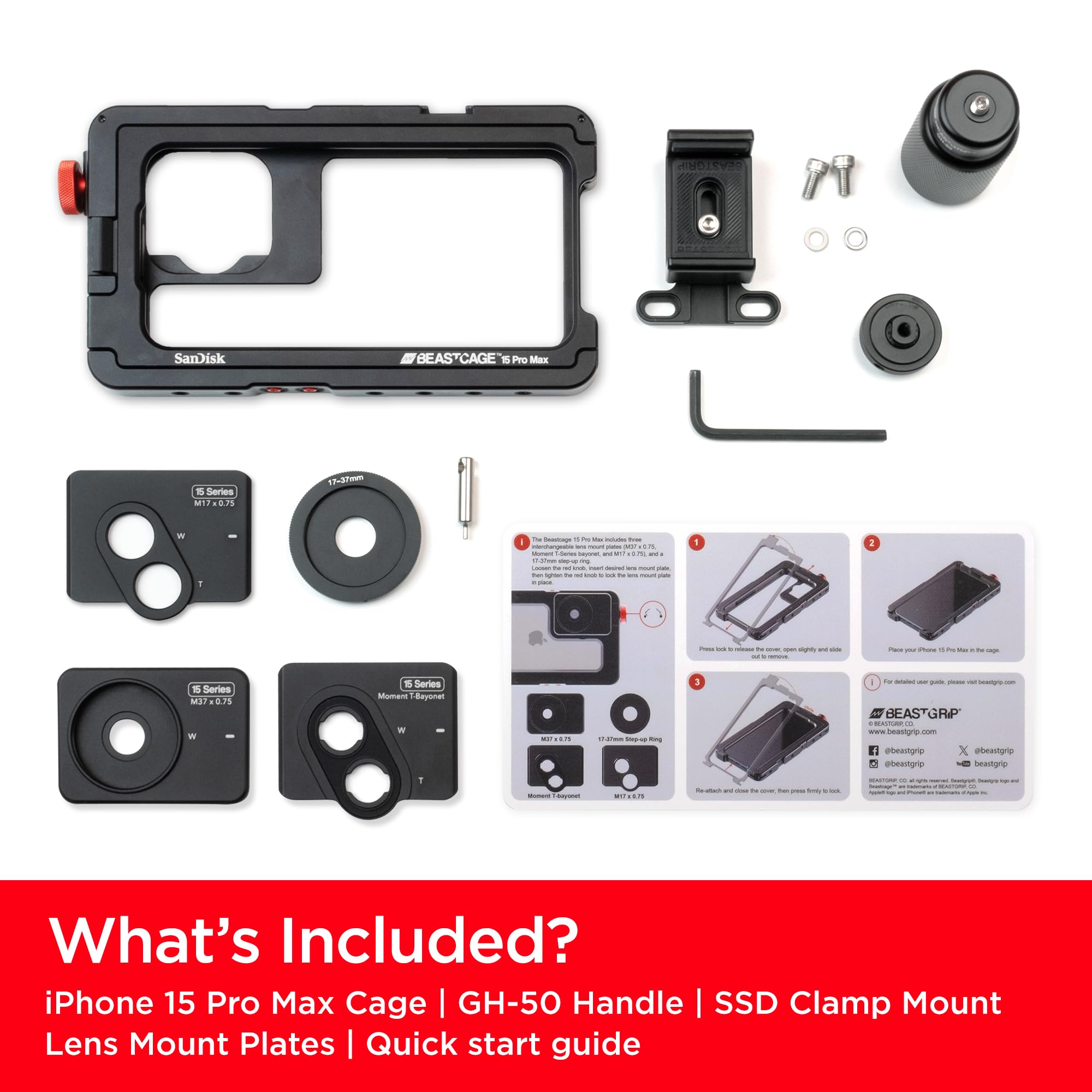 BEASTGRIP x SanDisk Beastcage iPhone 15 Pro Max Creator Kit - iPhone 15 Pro Max Cage, Handle & SSD Mount - Professional Video Rig for Filmmaking, Vlogging & Content Creation - Perfect for YouTube, TikTok & Social Media Videos