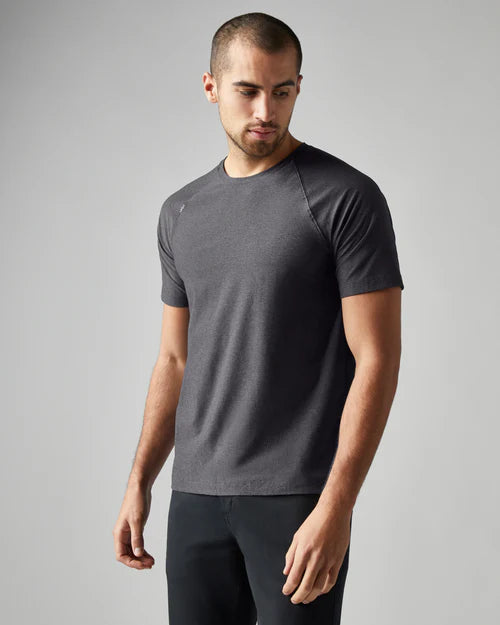 Rhone Men's Reign Trim Fit T-Shirt - Black Heather | Moisture-Wicking Performance Shirt for Gym, Running & Casual Wear