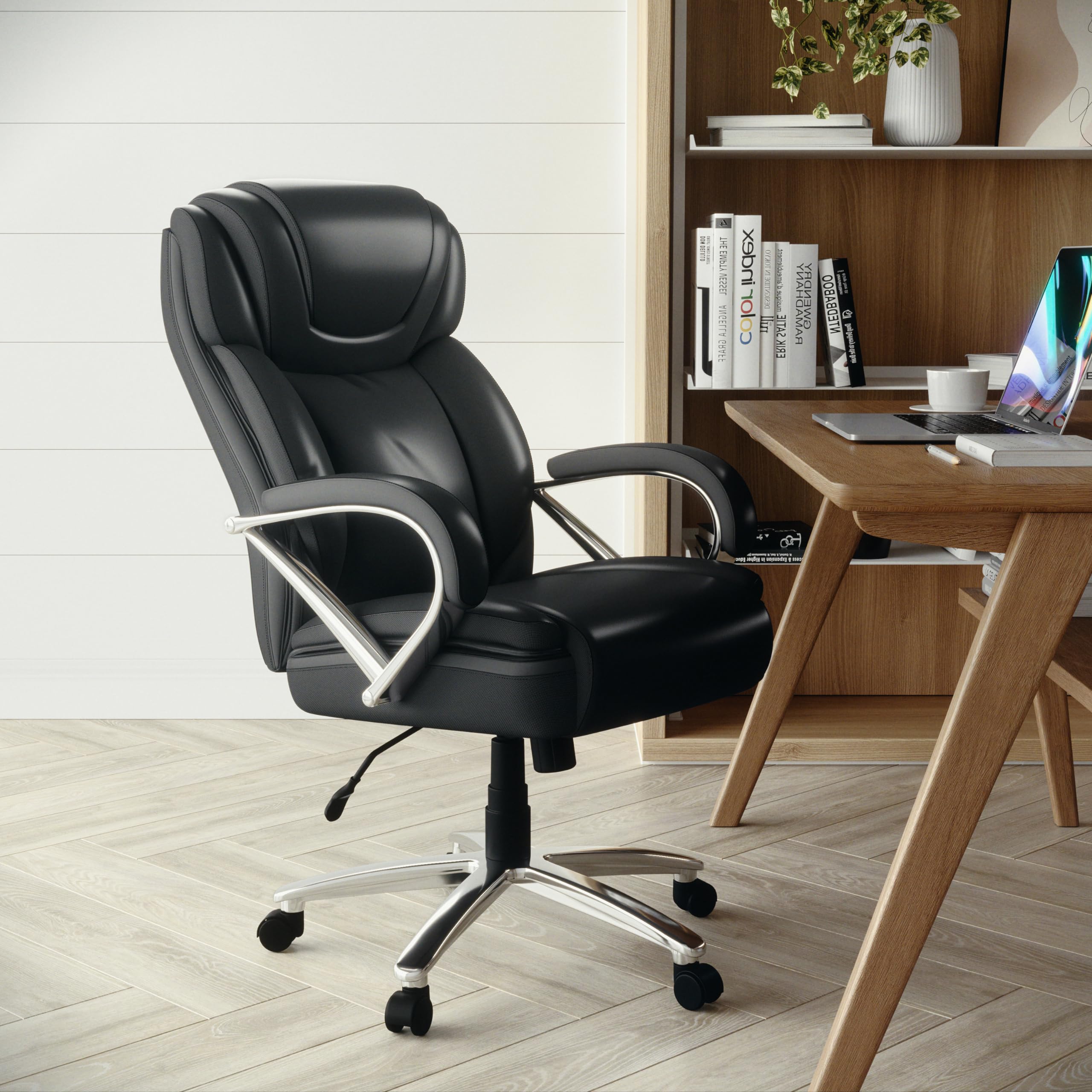 500 lb. Capacity Big & Tall Black LeatherSoft Ergonomic Office Chair with Extra Wide Seat - Perfect for Heavy Duty Home & Office Workspaces