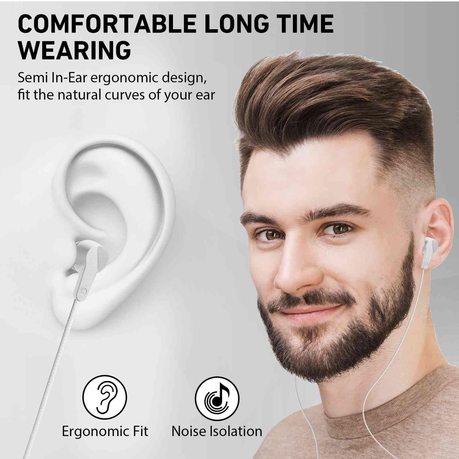 UrbanX R2 Wired in-Ear Headphones with Microphone - Compatible with vivo Y20s [G] - Tangle-Free Cord, Noise Isolating Earphones, Deep Bass Sound, Soft Silicone Ear Tips - Perfect for Gaming, Workouts & Commuting