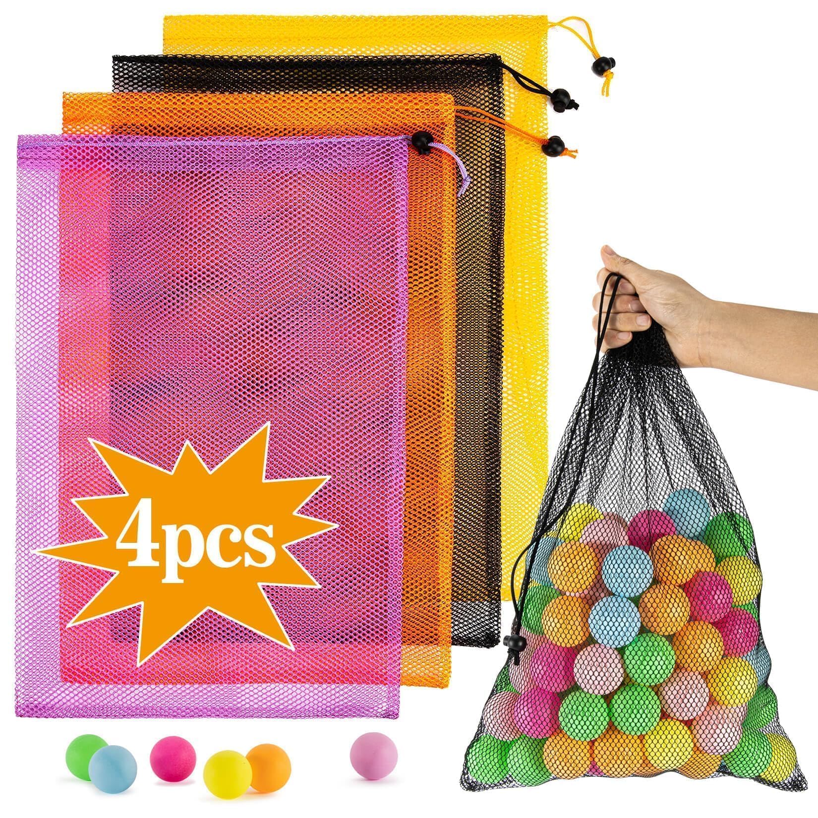 Colorful Mesh Drawstring Bags - 4PCS for Beach, Camping & Toy Storage