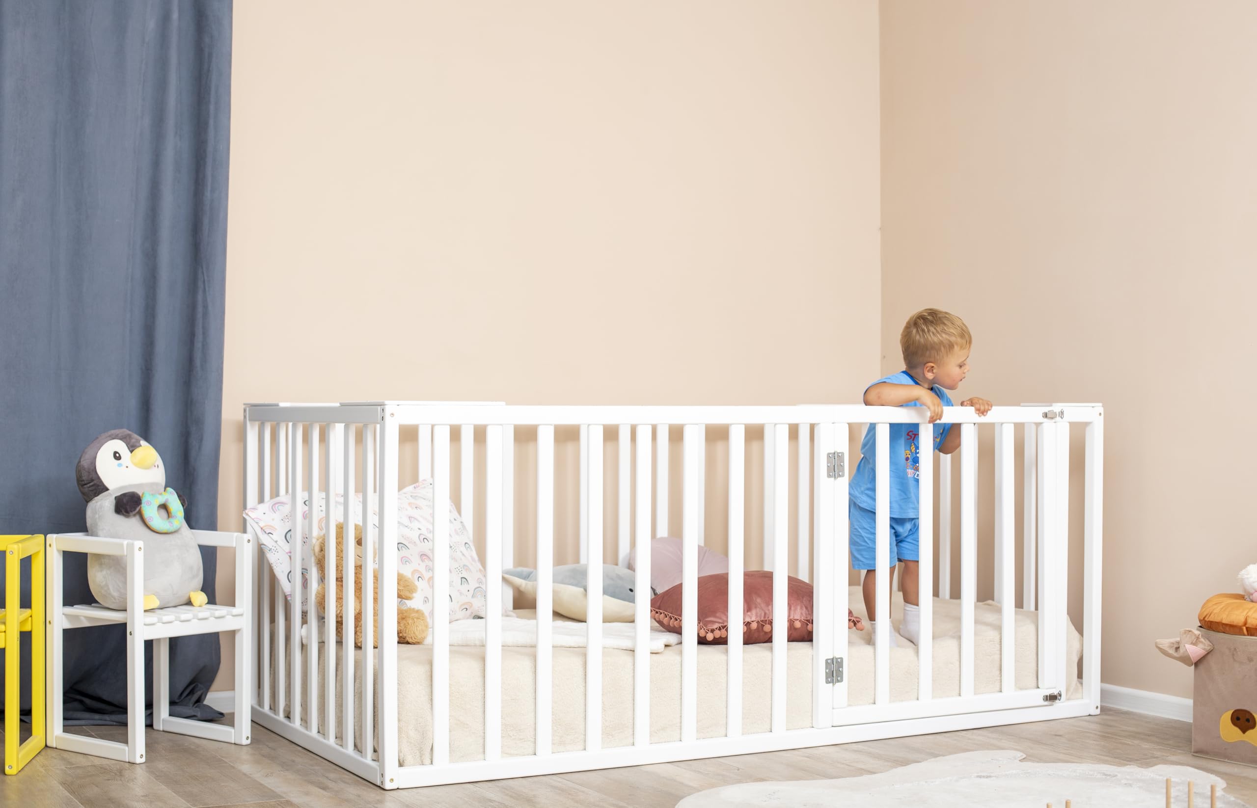 **Montessori Floor Bed Frame with Rails - Safe Toddler Bed for Kids - Solid Wood Bedframe - Montessori Bedroom Furniture (Model 20) - Perfect for Daytime Naps & Independent Sleep Training**