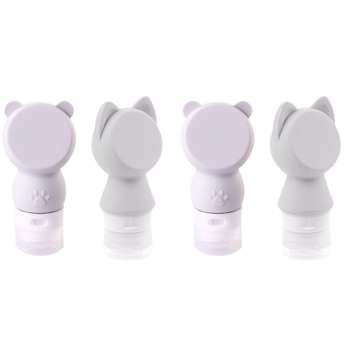 DOITOOL 4-Pack Silicone Travel Lotion Dispenser Bottles - Leakproof Cosmetic Containers for Shampoo, Conditioner & Skincare (Grey Cat Bear Design) - Perfect for Vacation, Gym & Daily Use