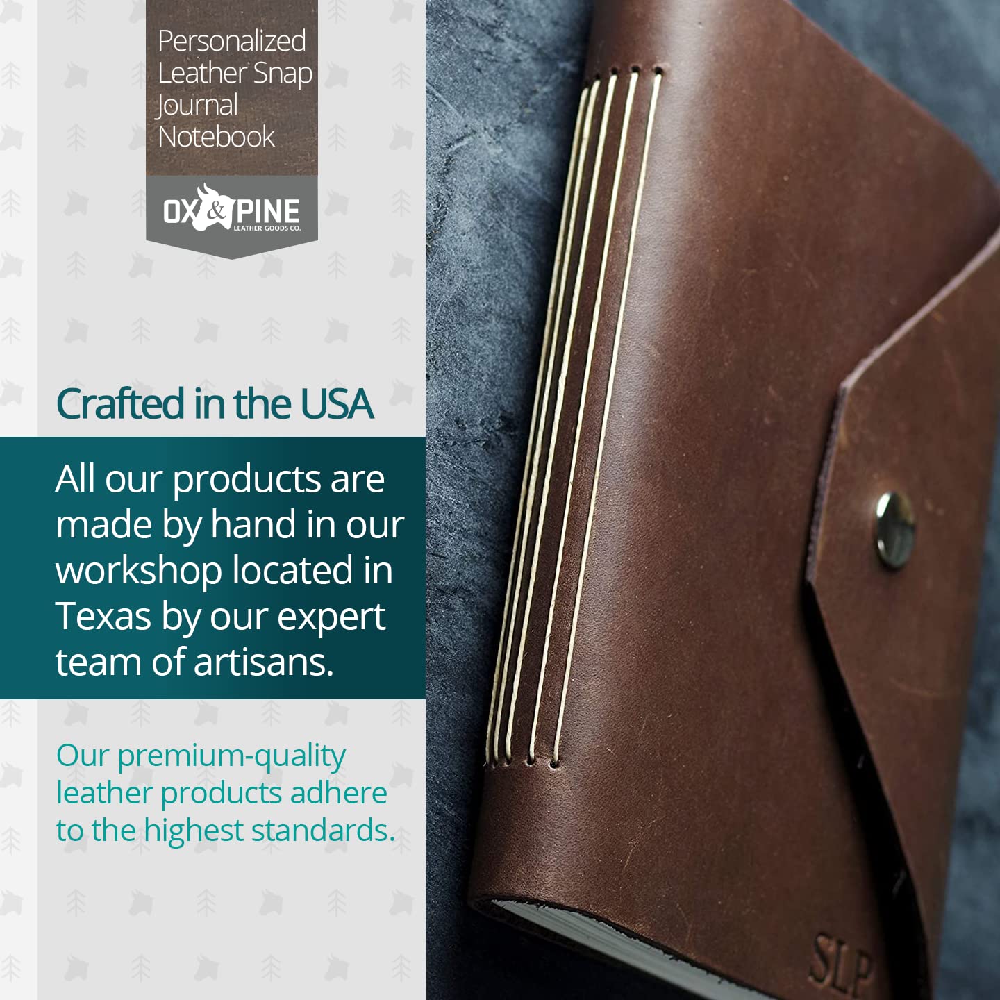 Ox & Pine Personalized Leather Snap Journal - Handcrafted Full Grain Leather Notebook & Sketchbook - 4x6 Unlined or 6x8 Lined Rustic Brown - Perfect for Travel, Gift Giving & Creative Writing