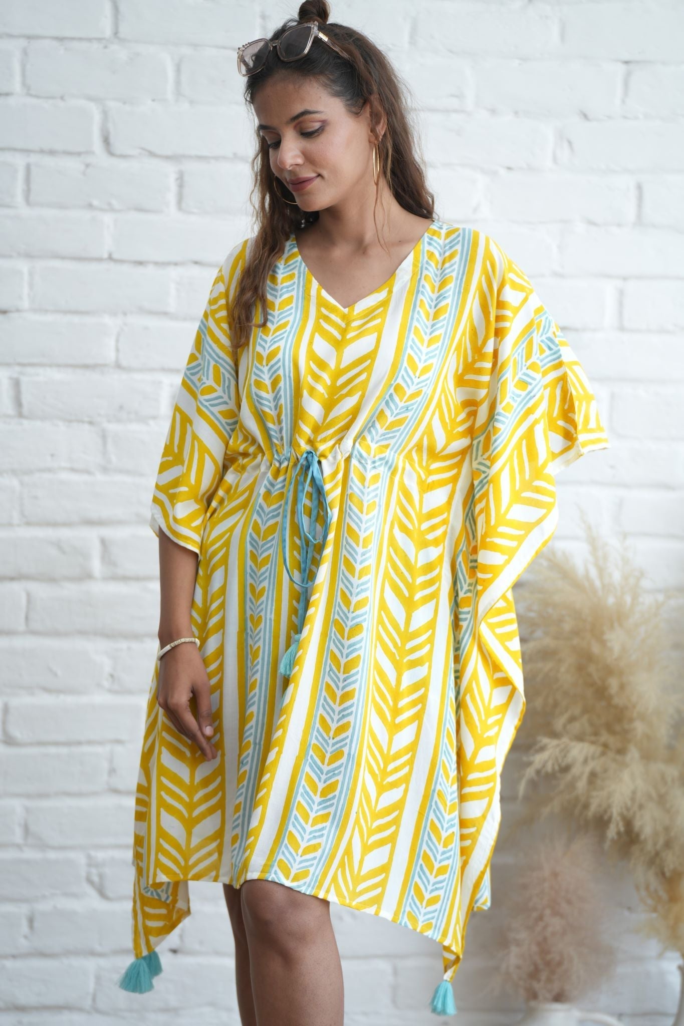 Sweet Swrills Hand Block Printed Kaftan - Floral Cotton Maxi Dress for Women | Boho Chic Beach Cover Up, Summer Vacation Outfit & Lounge Wear