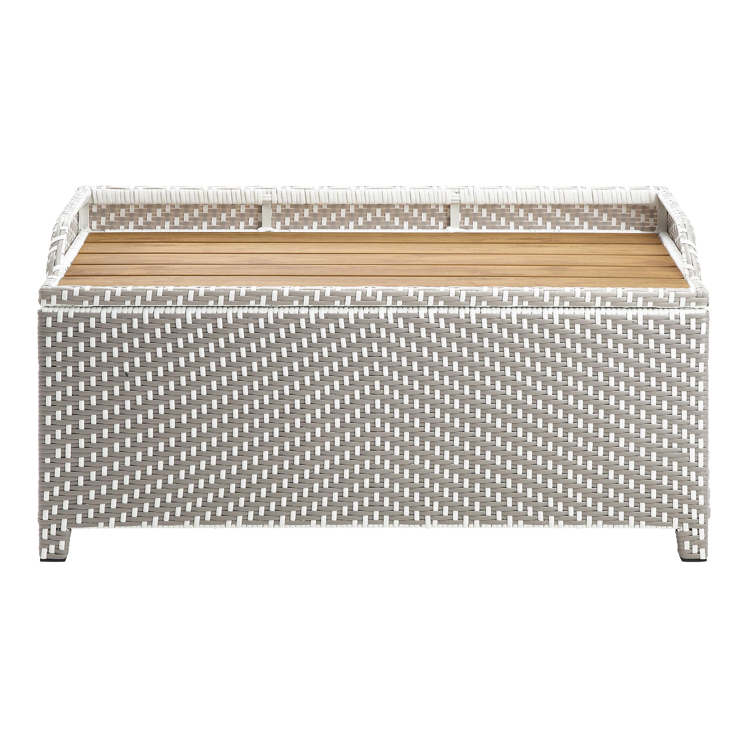 Azur Gray Outdoor Wicker Metal Storage Bench - Weather-Resistant Poolside Furniture with Storage for Patio, Garden & Backyard Decor