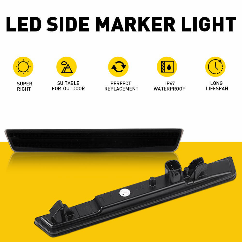 Smoke Shell Full LED Side Marker Lights for 2018-2022 Dodge Challenger SRT & R/T Widebody Models - Front & Rear Bumper Replacement - Enhance Visibility & Style for Night Driving & Car Shows