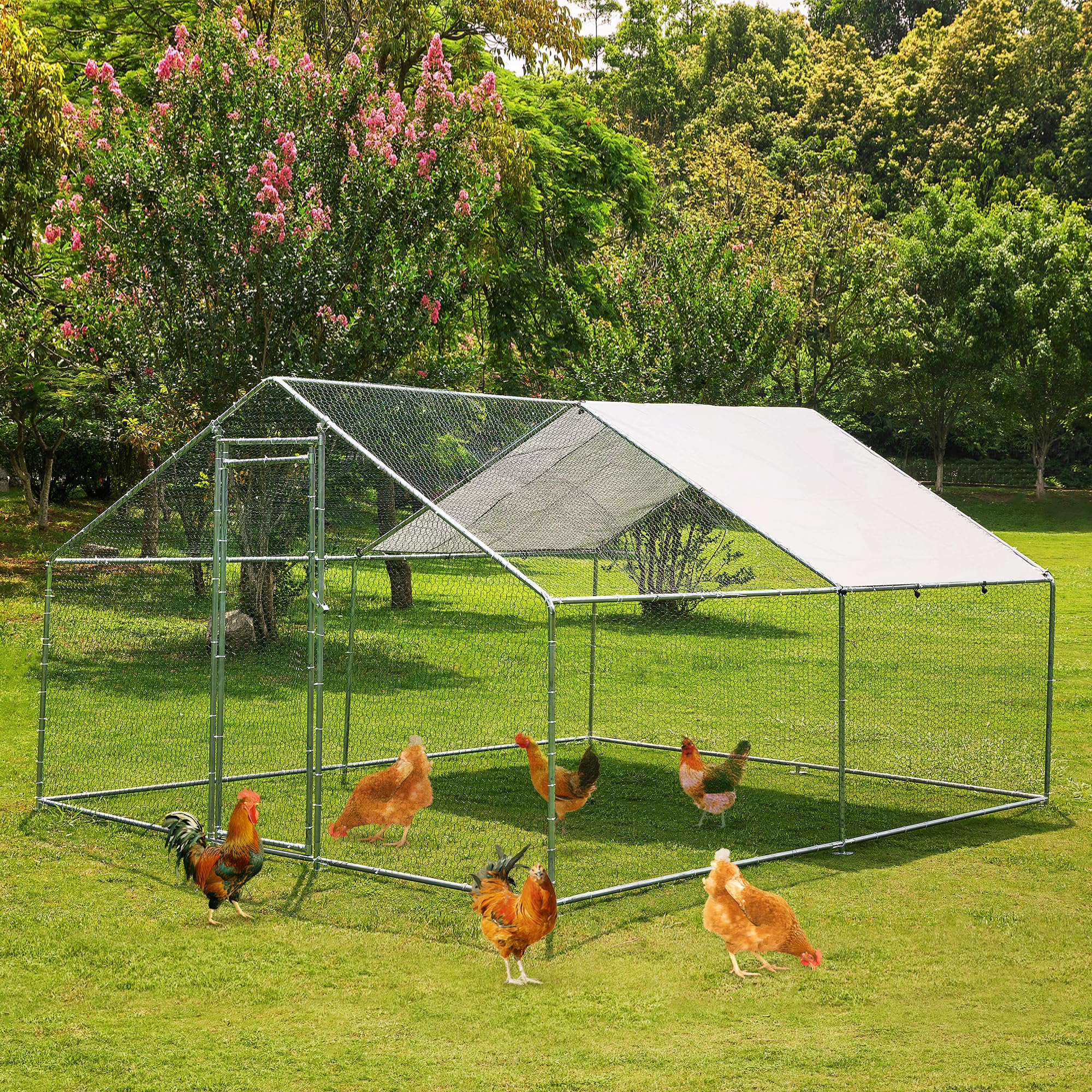 TOETOL Large Walk-In Chicken Coop - 13.1’L x 9.8’W x 6.5’H Metal Poultry Cage with Waterproof UV-Resistant Cover for Hens, Rabbits, Ducks - Spire Shaped Outdoor Habitat for Backyard Farm, Garden & Pet Shelter