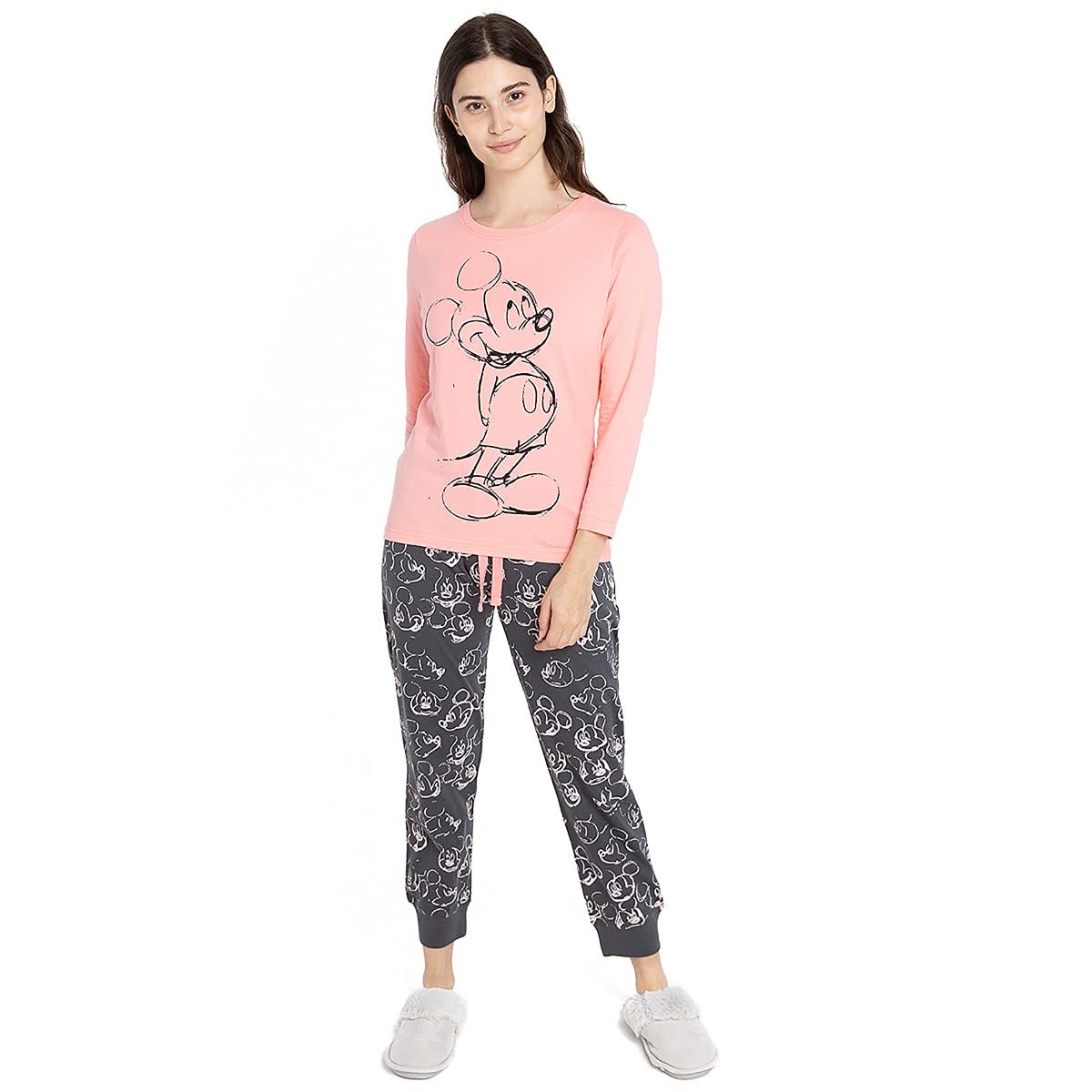 Disney Women's Mickey Mouse Hand-Drawn Pajama Set - Soft Cotton Sleepwear for Women, Lounge Wear, Gift for Disney Fans - Perfect for Bedtime, Sleepovers & Cozy Nights at Home