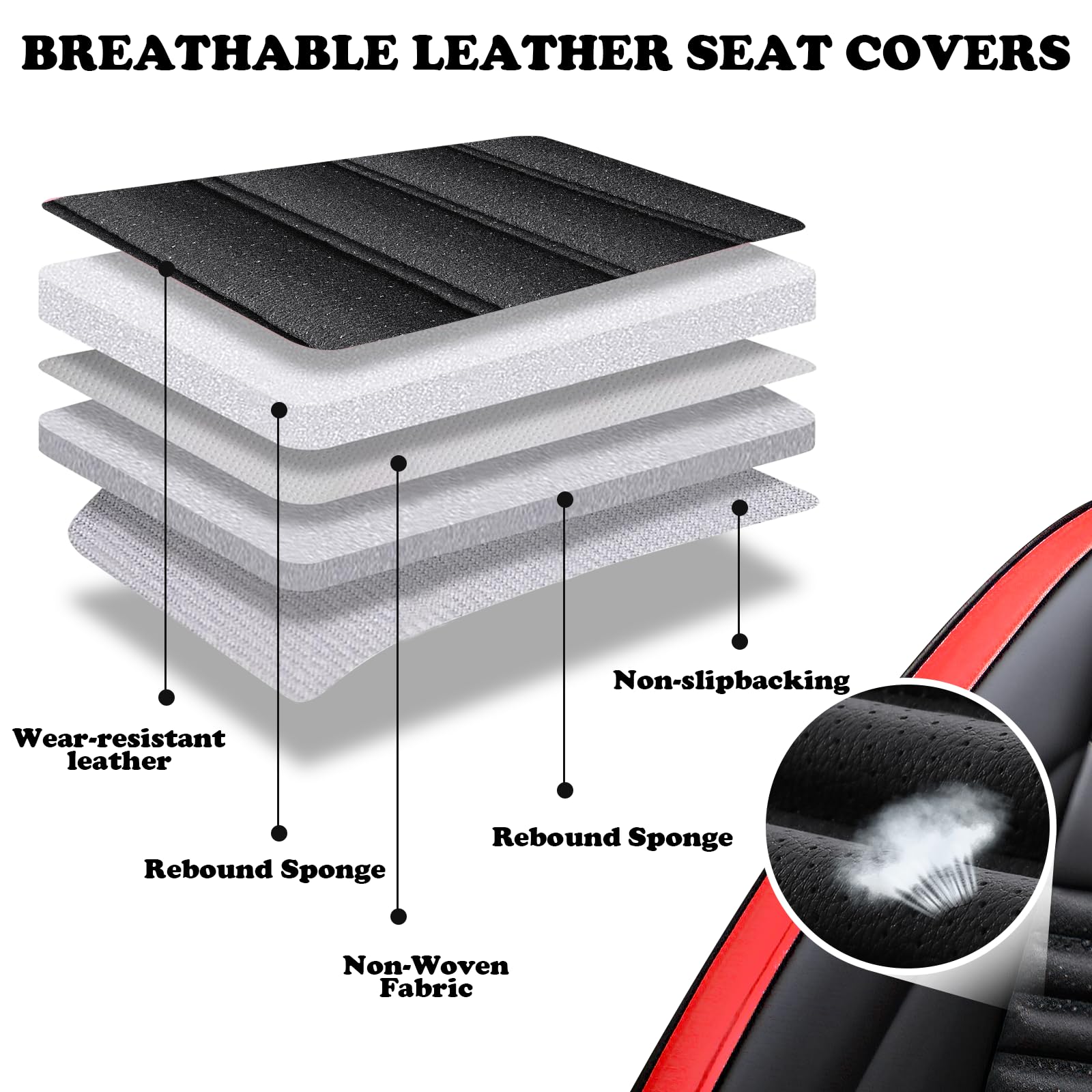 Premium Leather Car Seat Covers for Land Rover Discovery Sport 2015-2025 - Universal Anti-Slip Design Fits Most Cars, Sedans, SUVs & Trucks (Black/Red) - Perfect for Road Trips, Daily Commutes & Off-Road Adventures