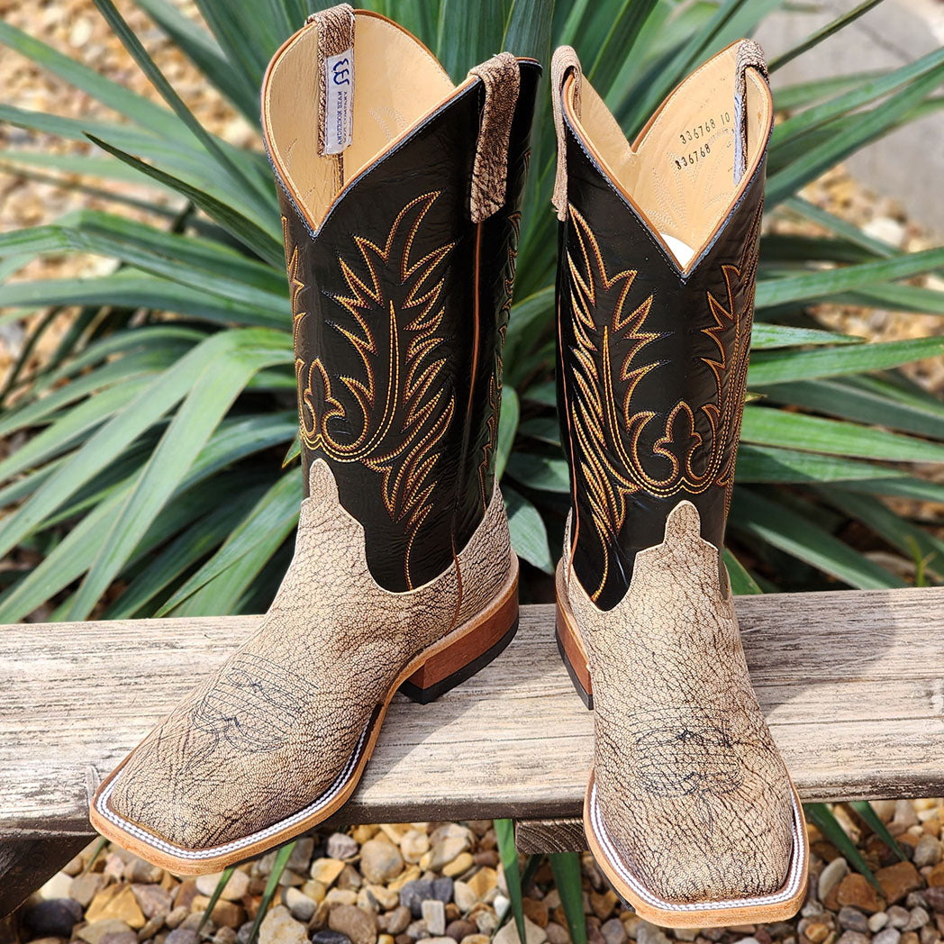 Anderson Bean Men's Wheatsheaf Old English Poseidon Square Toe Cowboy Boots - Western Style Leather Work Boots for Rodeo, Ranch & Outdoor Activities