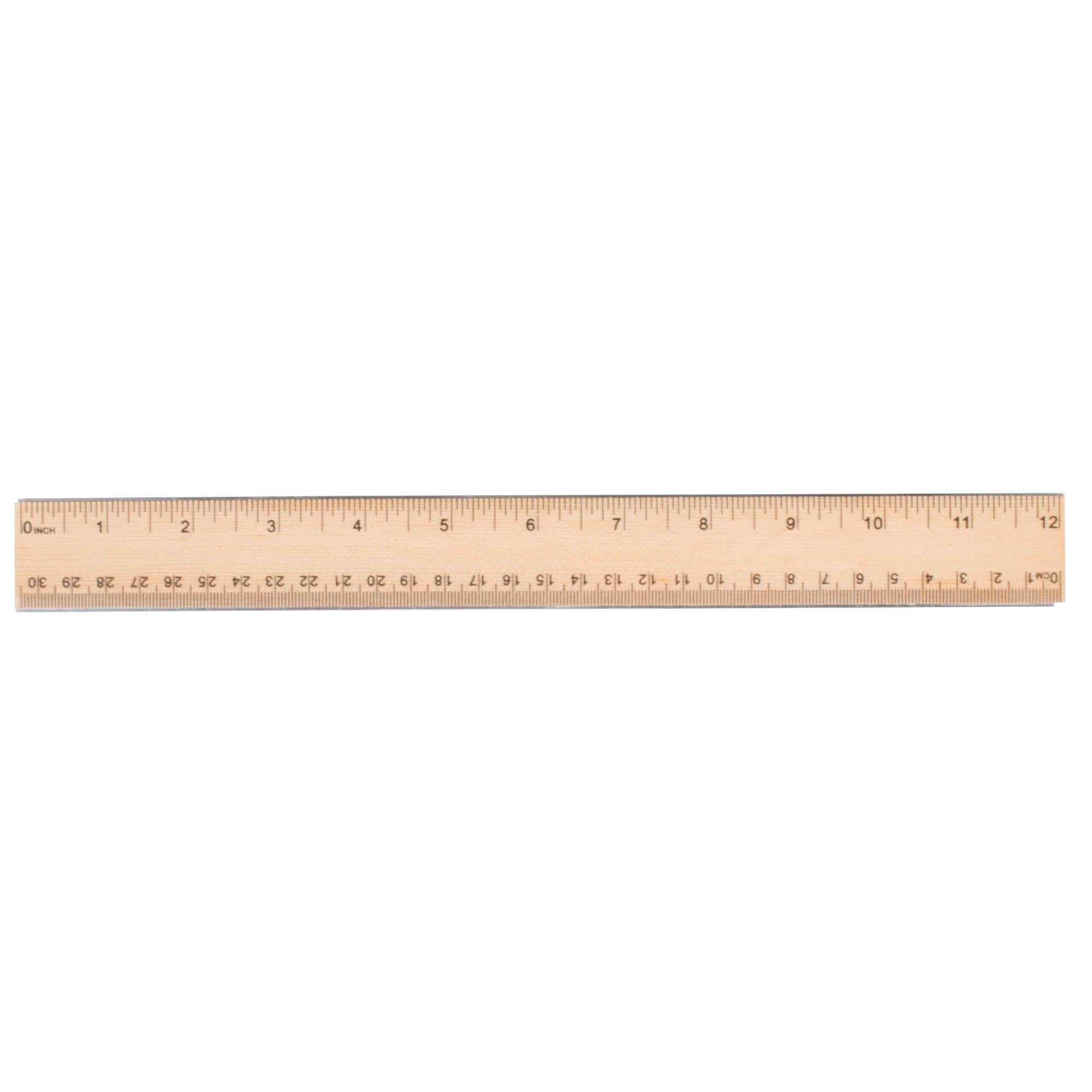 12-Inch Universal 59021 Flat Wood Ruler with Double Metal Edge - Clear Lacquer Finish - Perfect for School, Office, and DIY Woodworking Projects