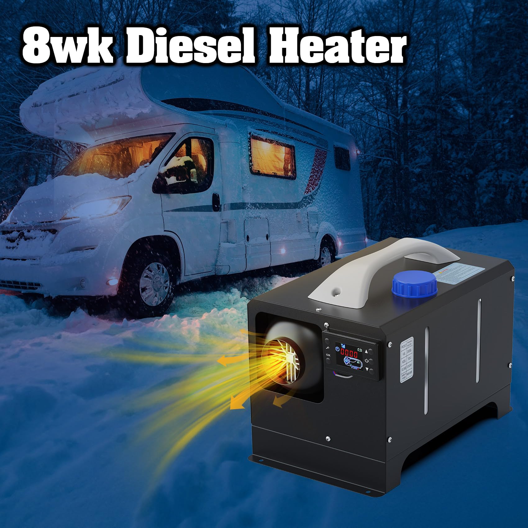 8KW Diesel Heater 12V/24V All-in-One Portable Diesel Air Heater with 5L Tank, Remote Control, LCD Display & Silencer - for RV, Camping, Trailers, Boats, Buses, Trucks & Indoor Use | Perfect for Winter Travel, Off-Grid Living & Worksite Heating