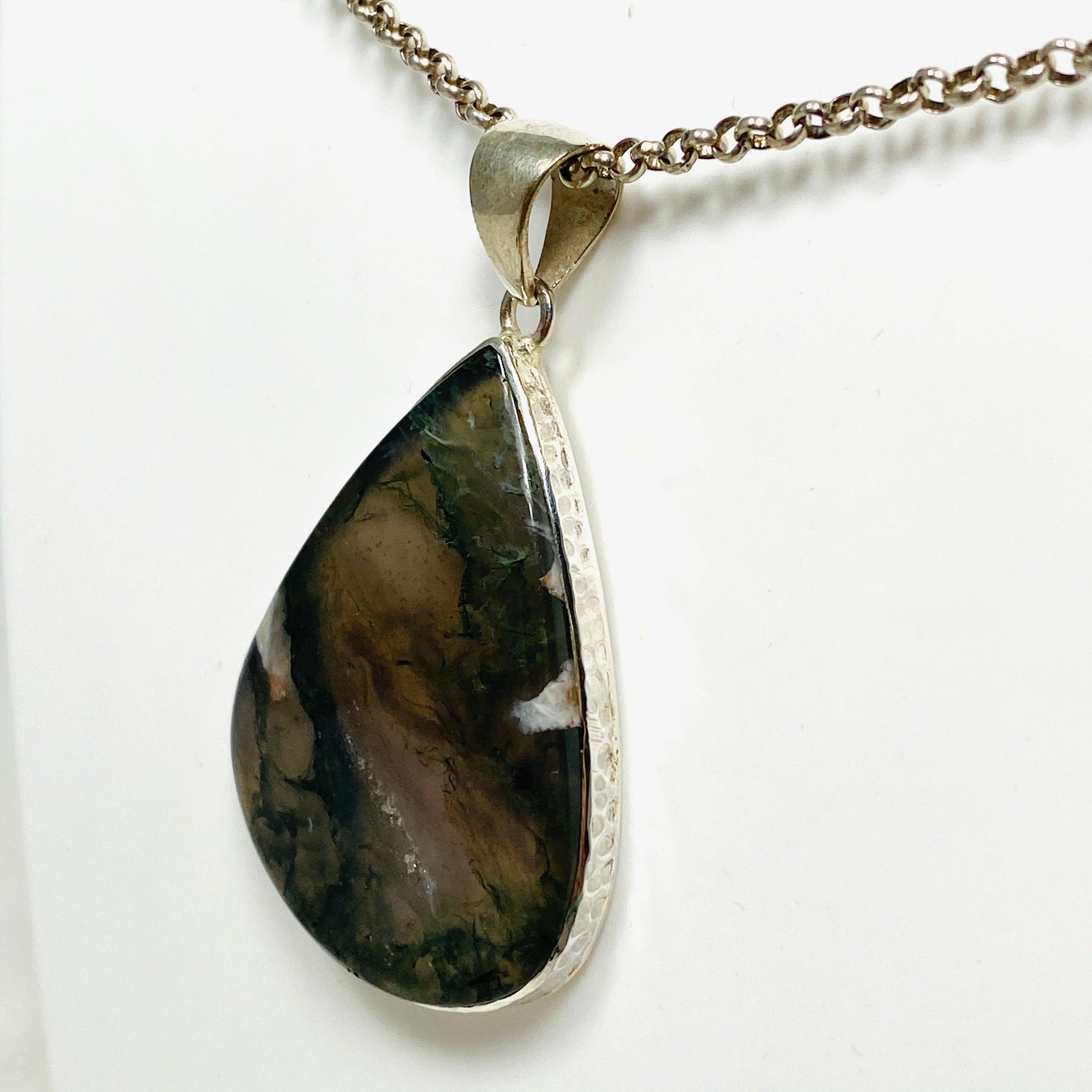 Natural Moss Agate Teardrop Pendant Necklace - KPGJ3624 | Healing Crystal Jewelry for Women, Boho Chic Accessory | Perfect for Meditation, Yoga & Spiritual Gifts