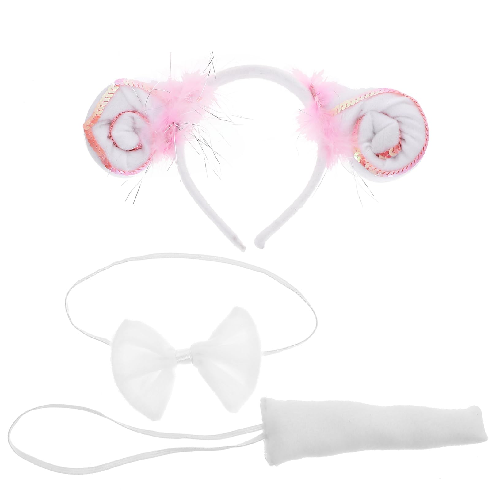 FRCOLOR Sheep Headband & Tail Set - Women & Kids Faux Fur Sheep Ears and Tail Costume Accessories for Halloween, Cosplay, Christmas, and Themed Parties - Sequins & Soft Material for Comfortable Wear