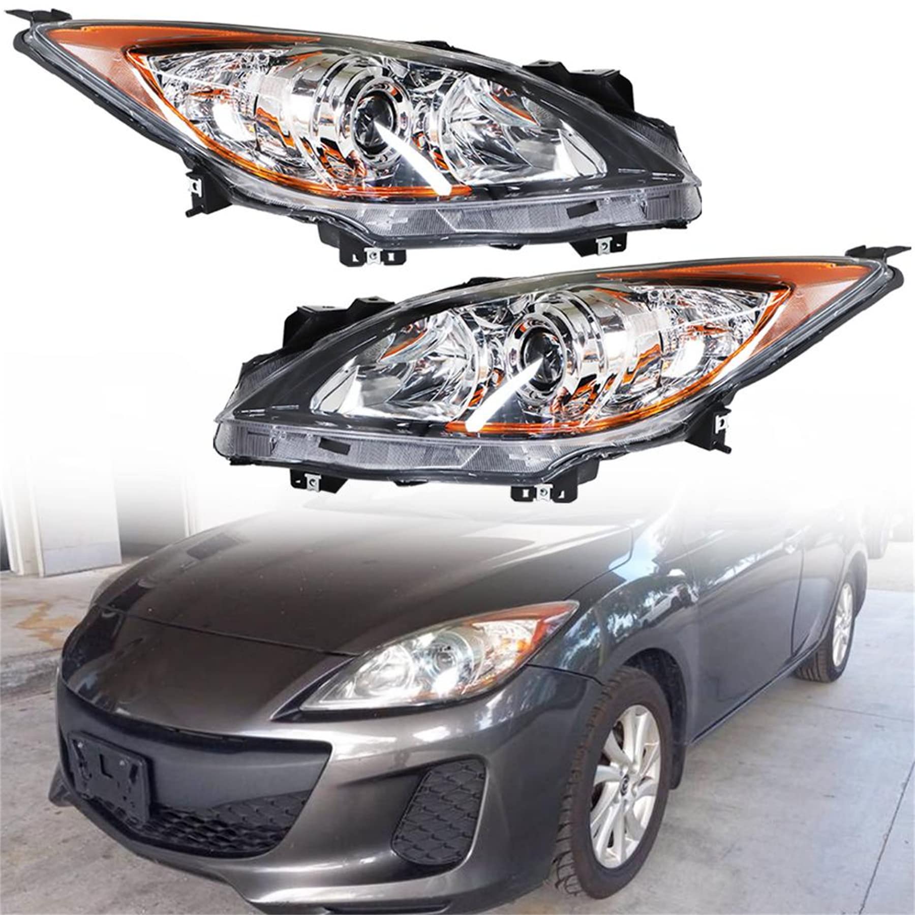 Mazda 3 Headlight Assembly Replacement (2010-2013) - MA2519130 MA2518130 BBM4510L0K BBM4510K0K - Projector Headlights Pair Left & Right Side - Perfect for Night Driving & Enhanced Visibility