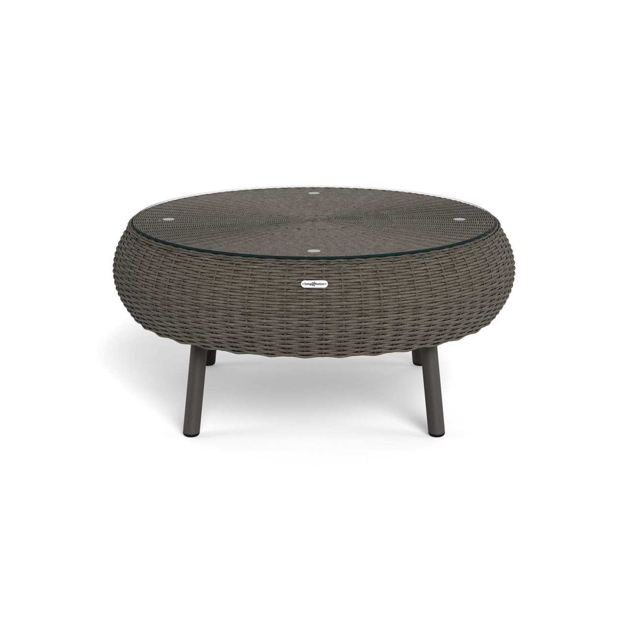 Tortuga Outdoor Round Wicker Coffee Table - 34 Inch Natural Driftwood Finish - Weather-Resistant Rattan Side Table for Patio, Garden, or Poolside Decor