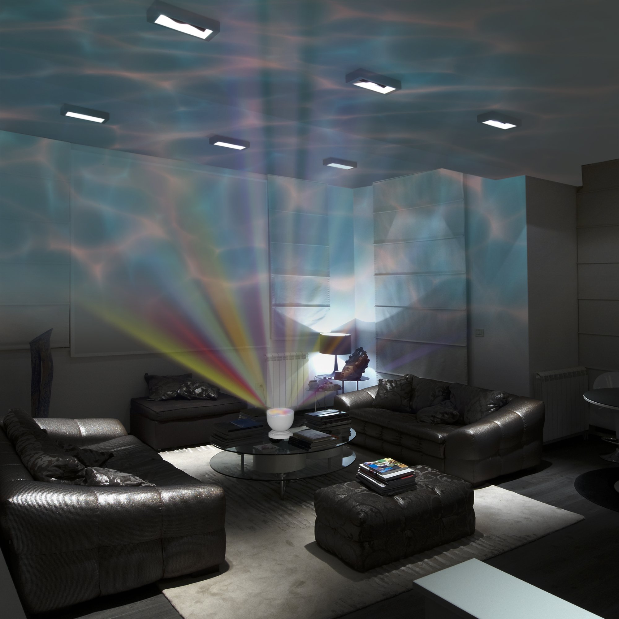 Soothing Ocean Wave Projector LED Night Light with Built-in Stereo Speakers - 12 LED Bulbs & 8 Color Options | Perfect for Baby Nursery, Bedroom Relaxation, Spa Ambience, and Meditation Rooms