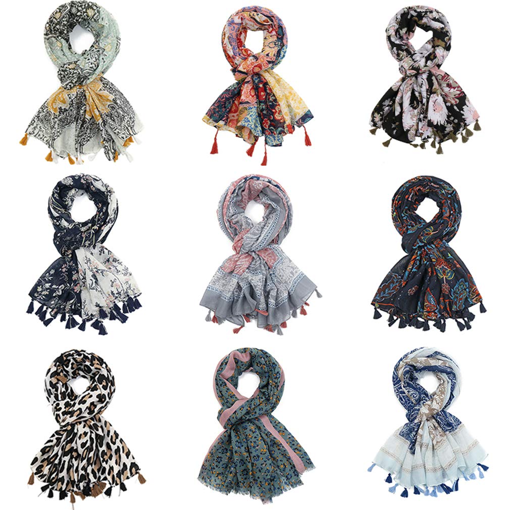 Yeieeo Boho Scarf for Women - Lightweight Floral Printed Fashion Shawl with Fringe for Fall & Winter | Perfect for Layering, Travel Accessories, and Bohemian Outfits