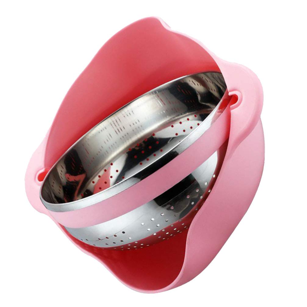Hemoton 2-in-1 Detachable Kitchen Colander and Washing Bowl Set - Stainless Steel Strainer for Fruits, Vegetables, Pasta - Perfect for Meal Prep, Salad Washing & Kitchen Organization (Pink)