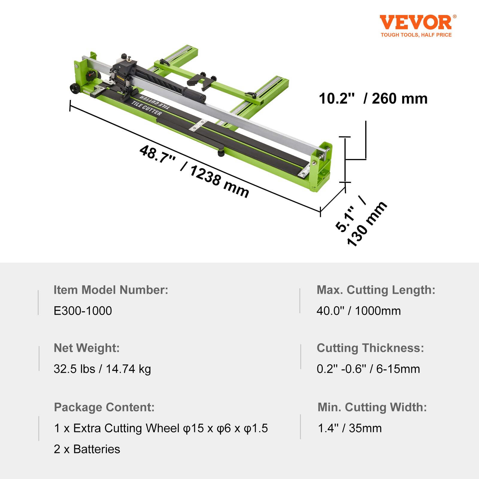 VEVOR 40 Inch Manual Tile Cutter with Laser Guide - All-Steel Frame Precision Tile Cutting Machine for Porcelain & Ceramic Floor Tiles - Includes Bonus Spare Cutter - Perfect for DIY Home Renovation and Professional Tile Installation Projects