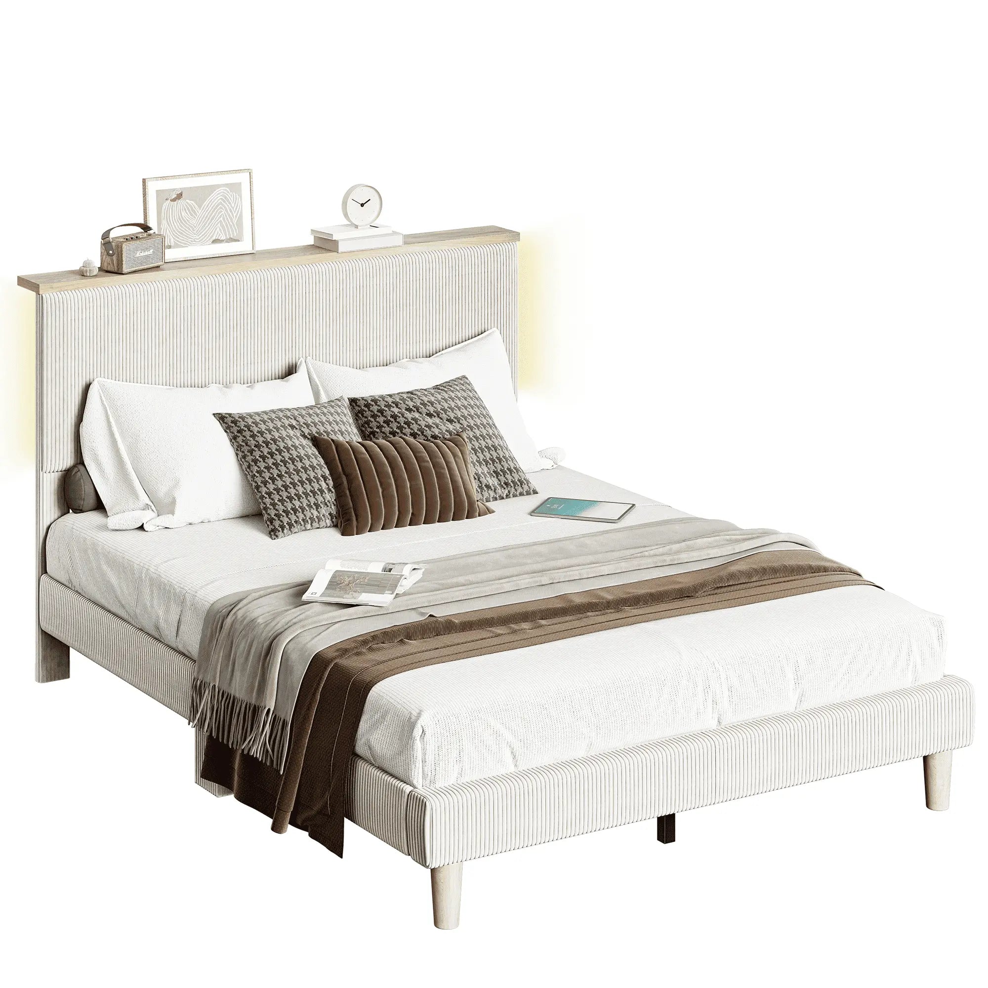 Bestier Queen Size Bed Frame with Upholstered Headboard - Sturdy Metal Platform Bed with Noise-Free Support - Perfect for Master Bedrooms, Guest Rooms & Apartments