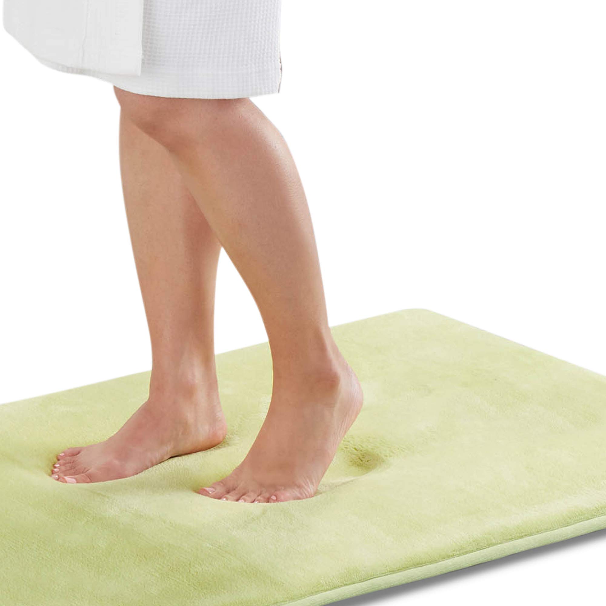 Genteele Memory Foam Bath Mat - Non-Slip Absorbent Super Soft Velvet Bathroom Rug (60x17 Inches, Lime Green) for Shower, Bathtub & Bathroom Floor Comfort