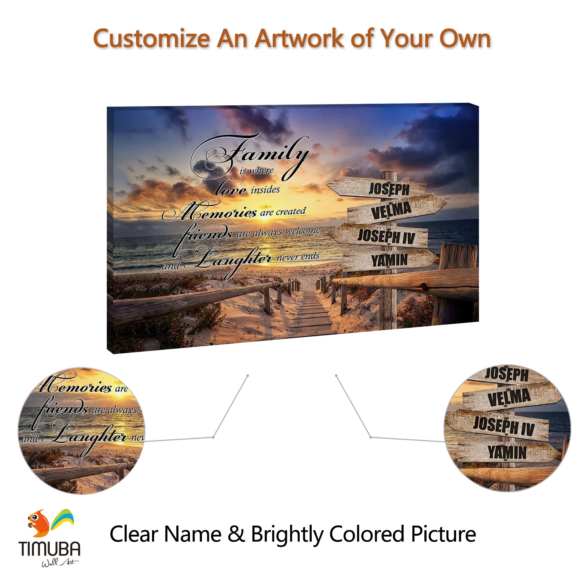 Personalized Beach Wall Art - Custom Name Sign Canvas for Coastal Home Decor, Family Quotes & Seascape Theme Framed Painting (28