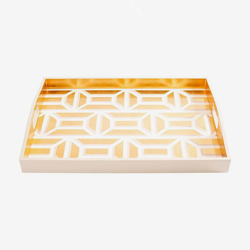 Caspari Garden Gate Lacquer Tray - Elegant Decorative Serving Tray for Home, Kitchen, and Outdoor Entertaining | Perfect for Parties, Tea Time, and Display