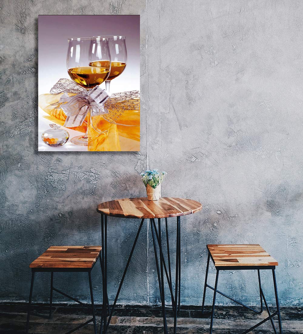Looife 32x48 Inch Kitchen Wine Bottle Canvas Wall Art - Whiskey Cup with Bow-Knot Picture Prints, Modern Art Deco Wall Decor for Dining Room, Bar & Home - Perfect for Wine Lovers & Entertaining Guests