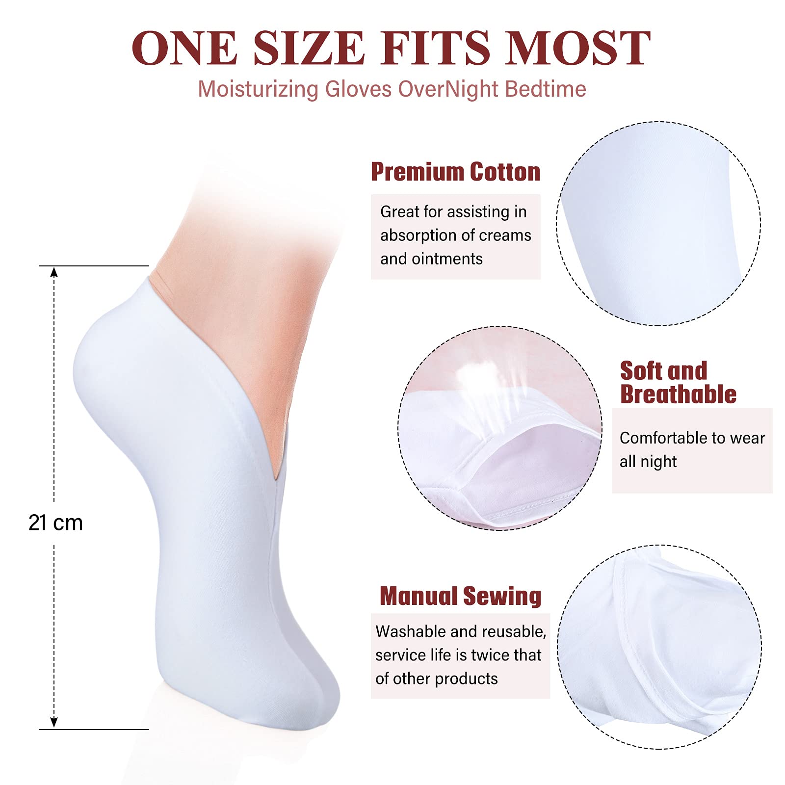 14 Pairs Moisturizing & Spa Socks for Overnight Foot Care - Cotton Lotion-Infused Socks for Dry Feet - Soft & Comfortable for Women & Men - Perfect for Relaxation, Pedicures & At-Home Spa Treatments (White)