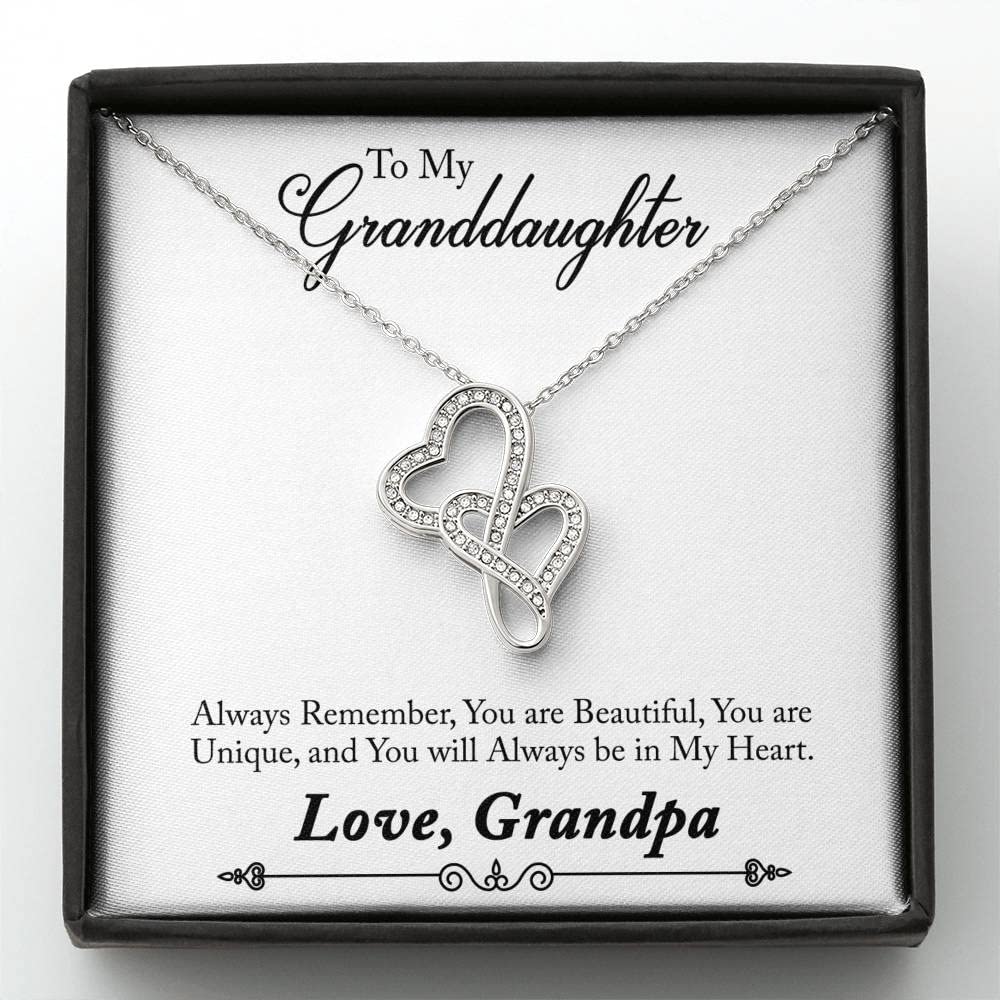 Personalized Double Heart Necklace for Granddaughter - Love Knot Pendant with Diamond Charm & Gift Box - Anniversary Jewelry Gift for Her - Perfect for Birthdays, Graduation & Special Occasions