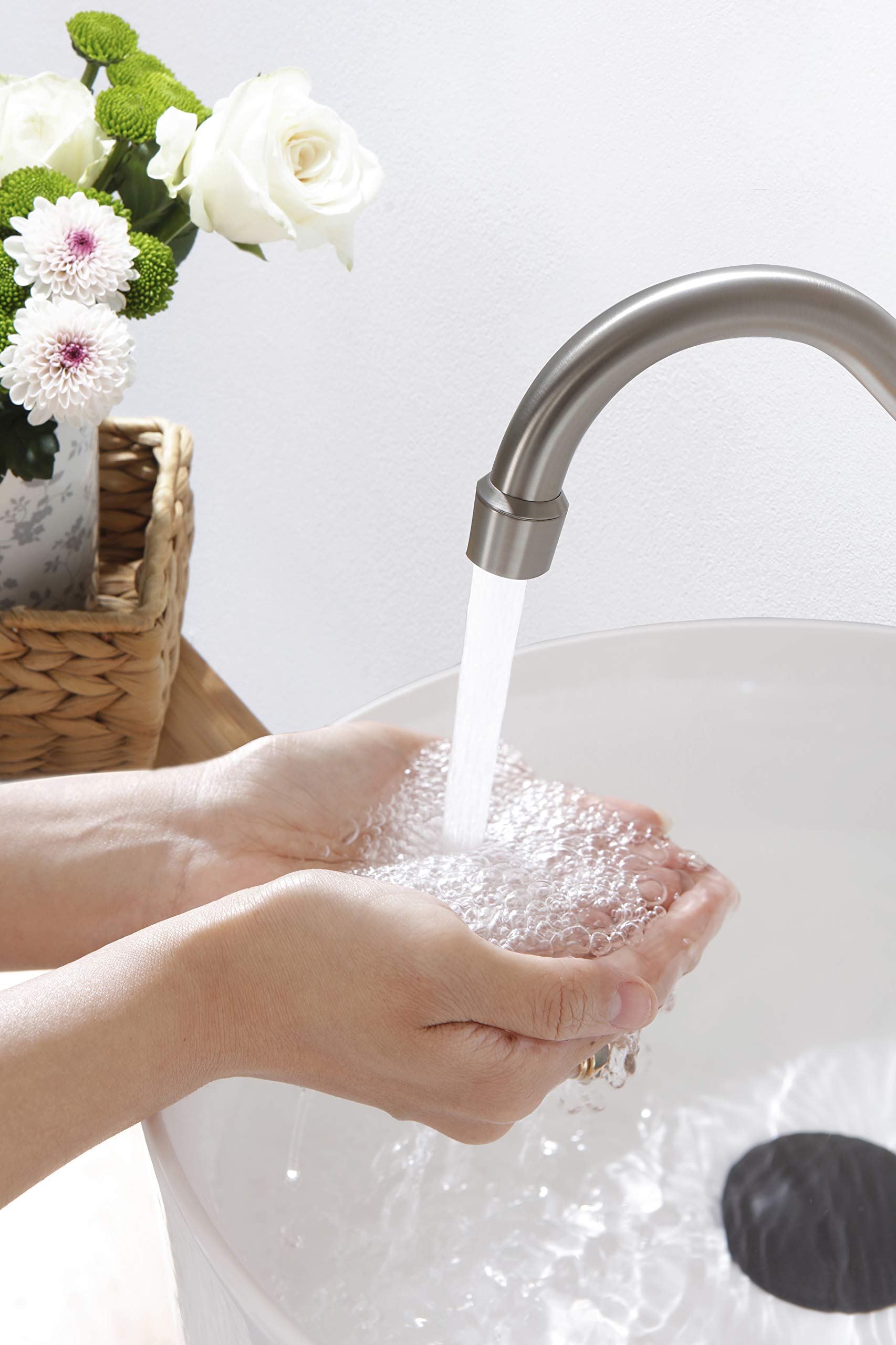 SITGES Brushed Nickel Wall Mount Bathroom Sink Faucet - 2 Handle Wall Mounted Faucet with Rough-in Valve - Perfect for Modern Bathroom & Powder Room Renovations