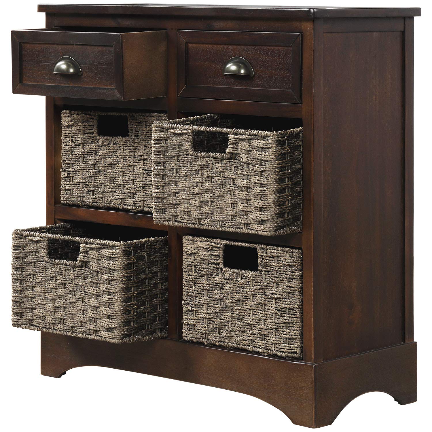 Knocbel Farmhouse Wicker Storage Cabinet with 2 Drawers & Aluminum Handles - Rustic Chest of Drawers for Entryway, Hallway, Dining & Living Room (Espresso) | Perfect for Organizing Blankets, Towels & Home Decor