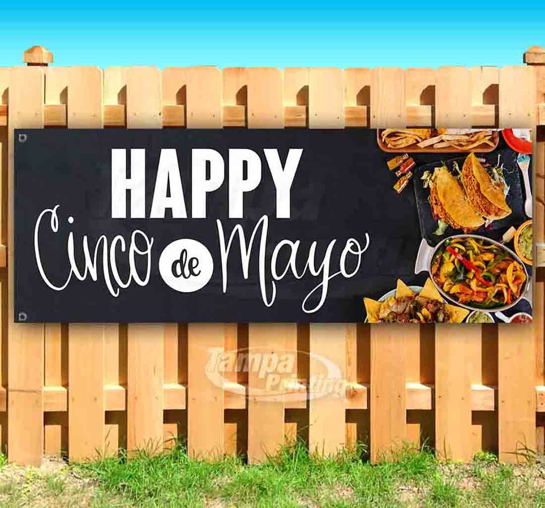 Happy Cinco De Mayo Banner 13 oz - Heavy Duty Vinyl Party Decoration with Metal Grommets | Single-Sided Non-Fabric Sign for Outdoor & Indoor Festive Celebrations
