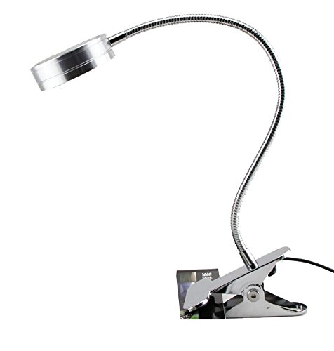 5W LED Bedside Desk Table Reading Lamp with ON/Off Switch - Adjustable Clamp Clip Light for Study, Office, Dorm Room - Plug-in Silver Pure White Light for Night Reading & Work