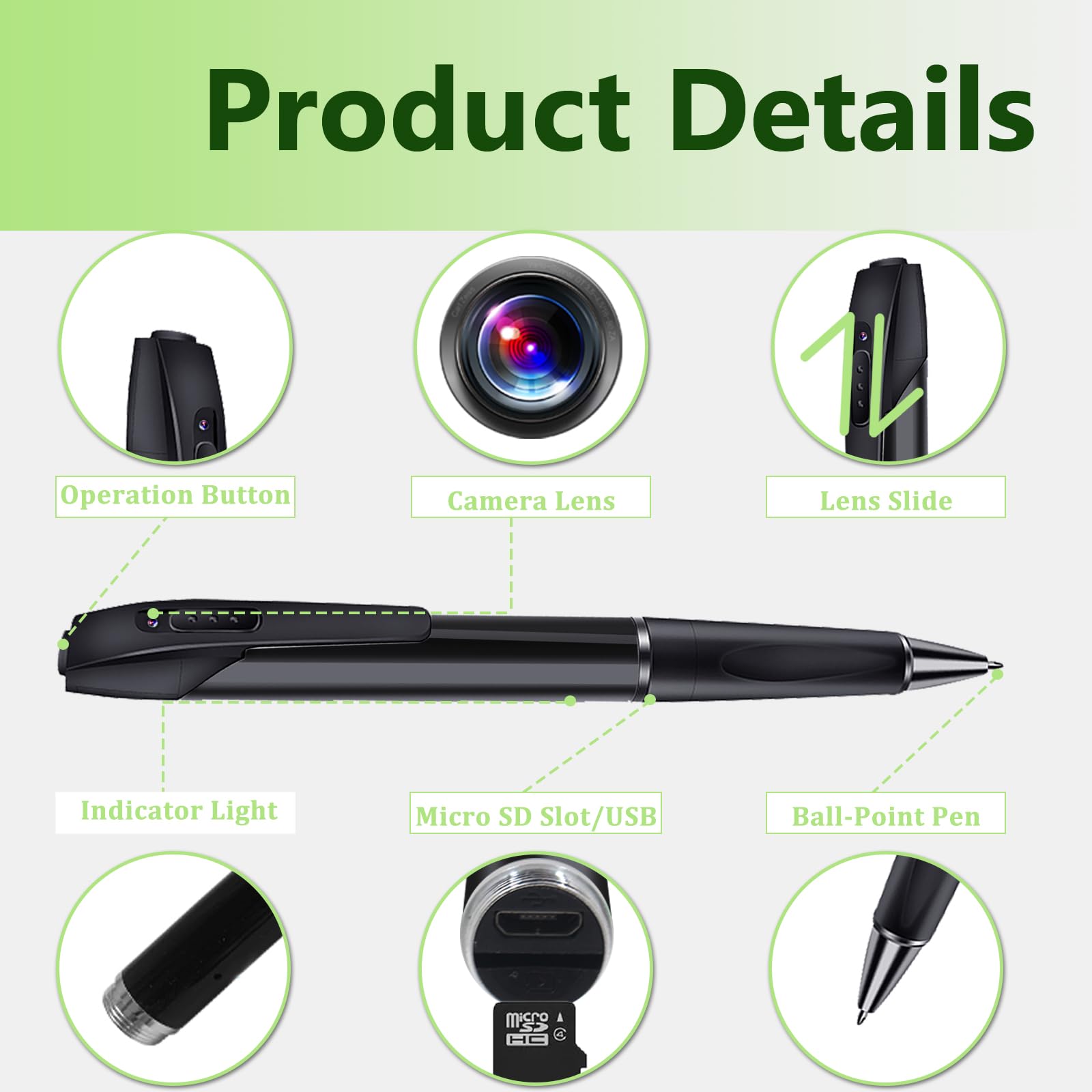 1080P HD Hidden Spy Camera Pen - Mini Nanny Cam with Loop Recording & Photo Function for Home Security, Office, Learning & Business - Discreet Surveillance for Meetings, Lectures & Child Monitoring