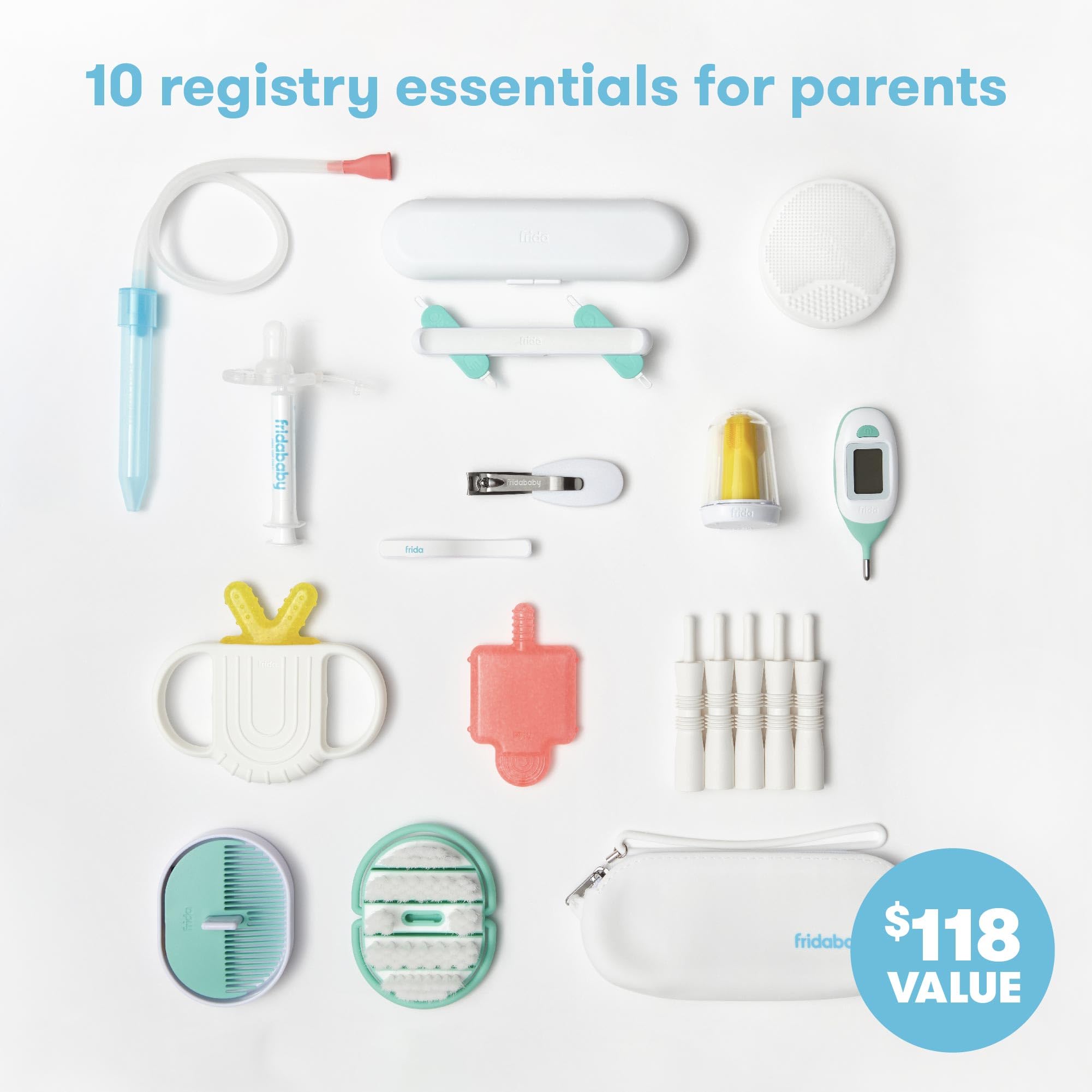 Frida Baby Ultimate Baby Care Kit - Newborn & Infant Essentials Gift Set with Wellness, Sick Day, Gas Relief, Grooming Tools & Teething Toys | Perfect Baby Shower Gift & Daily Care Solution