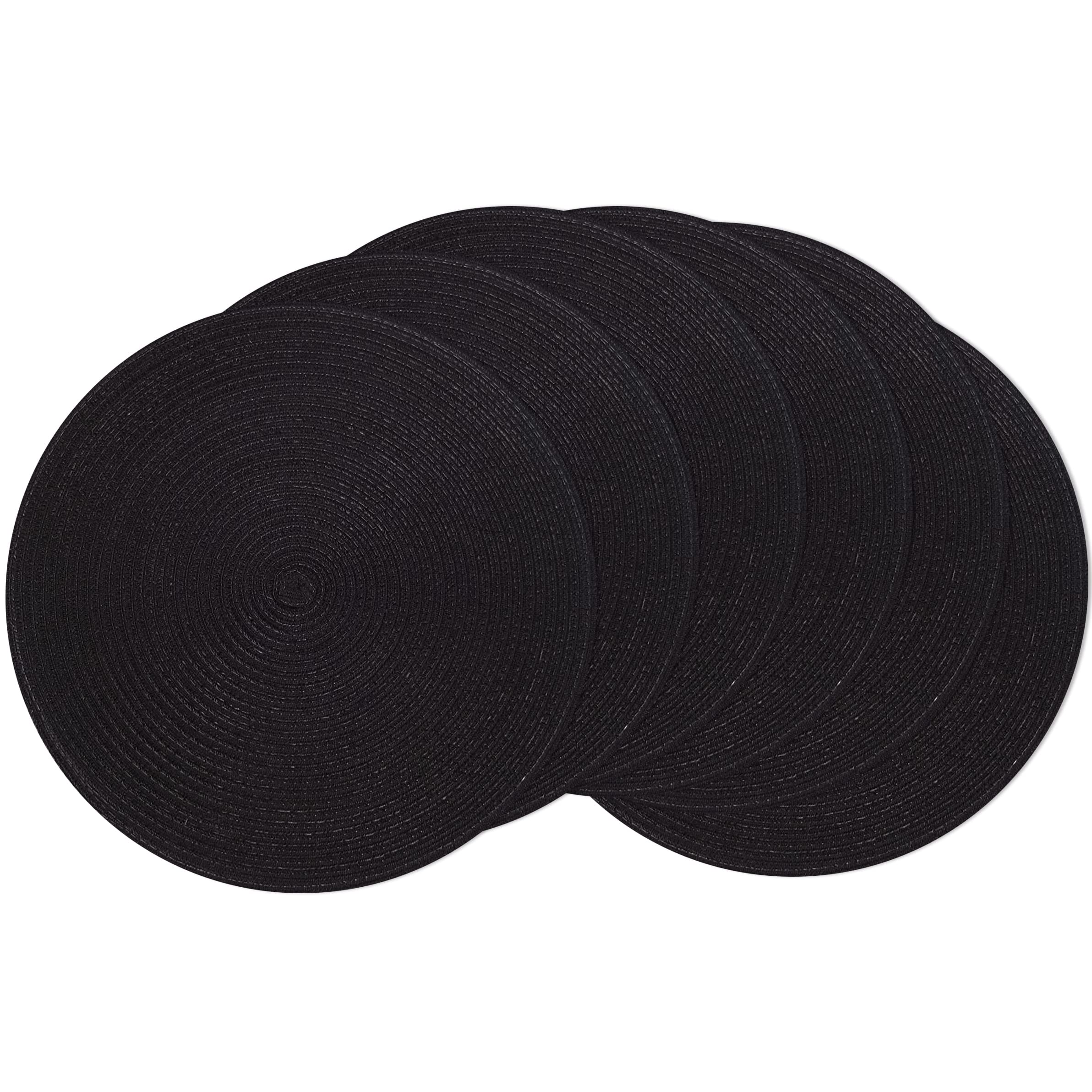 POQGLFT Round Braided Placemats Set of 6 - 15 Inch Black Woven Table Mats for Dining & Kitchen - Perfect for Round Tables, Dinner Parties, and Home Decor