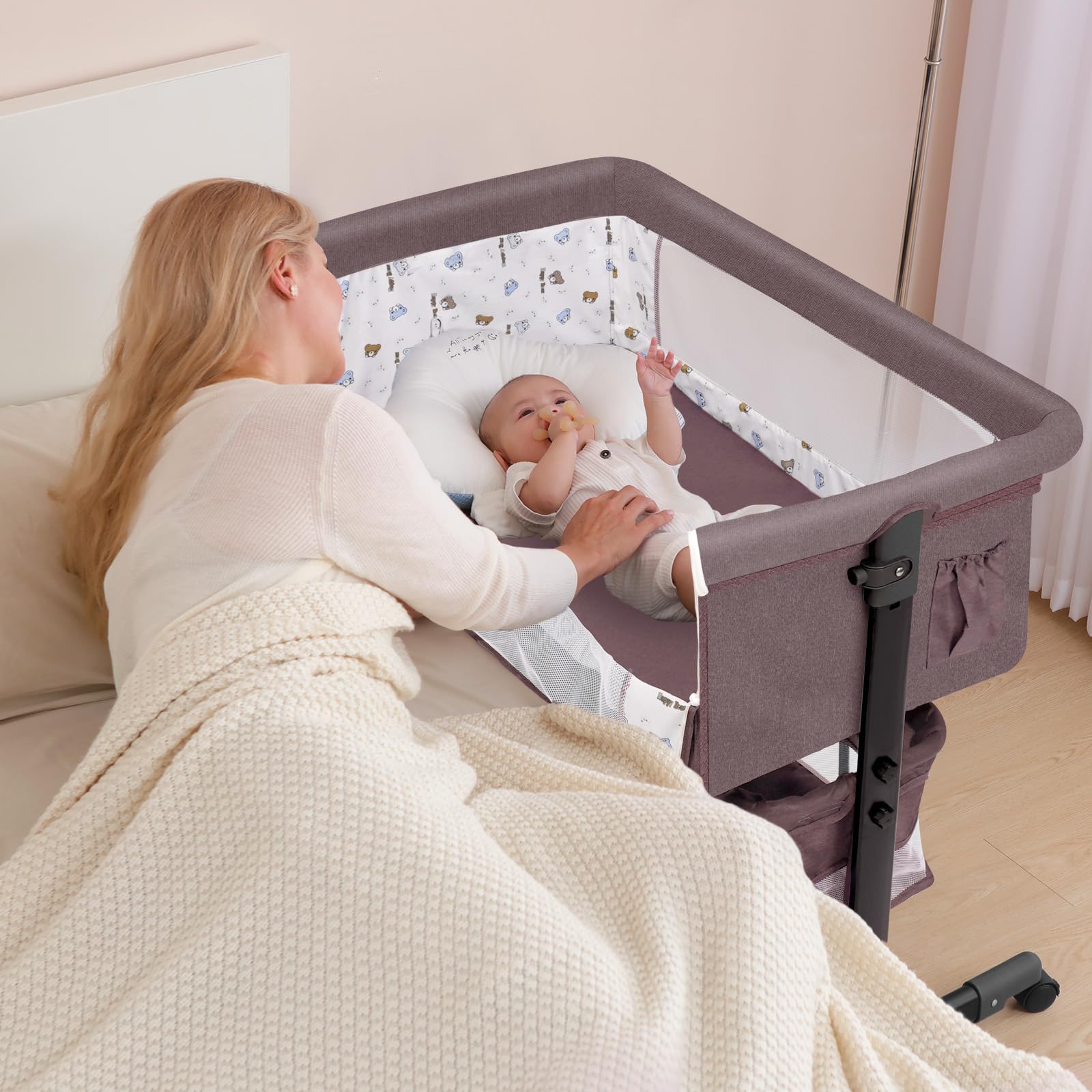**2024 New Style Baby Bassinet - Portable Foldable Bedside Sleeper Crib for Boys & Girls (Brown) - Perfect for Nursery, Travel & Co-Sleeping**