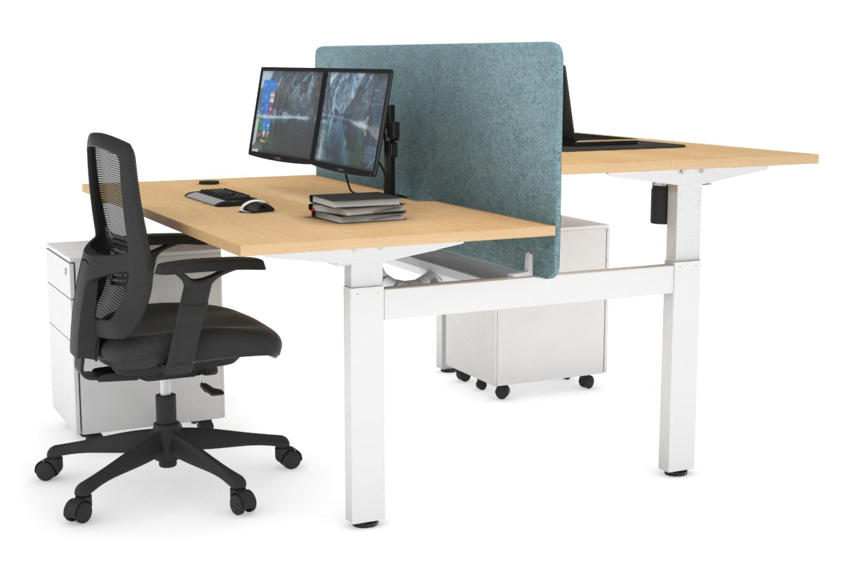 Adjustable Height 2-Person H Bench Workstation - White Frame (1400L x 800W) with Cable Management | Ergonomic Office Desk for Home & Workspace